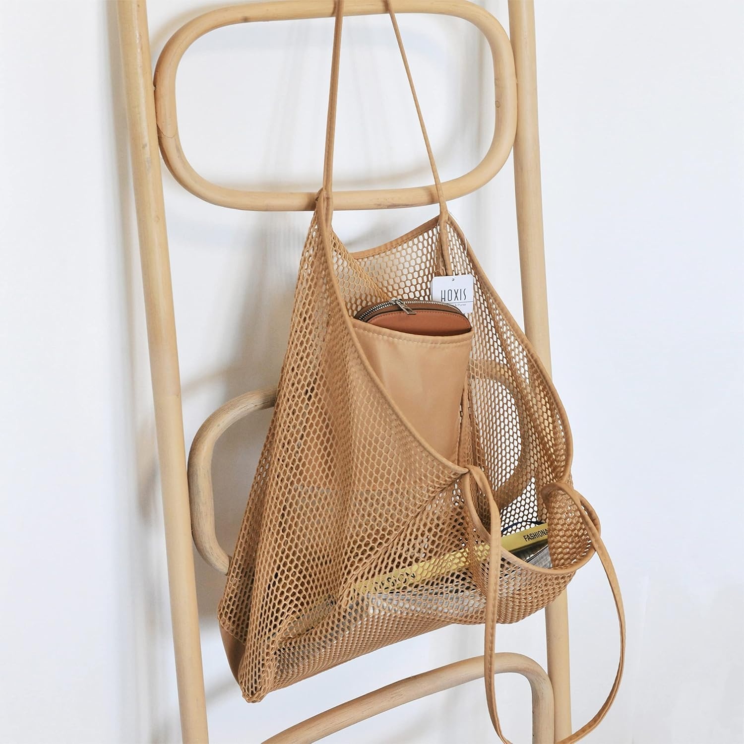 image:imageHOXIS Mesh Beach Tote Womens Shoulder HandbagTan