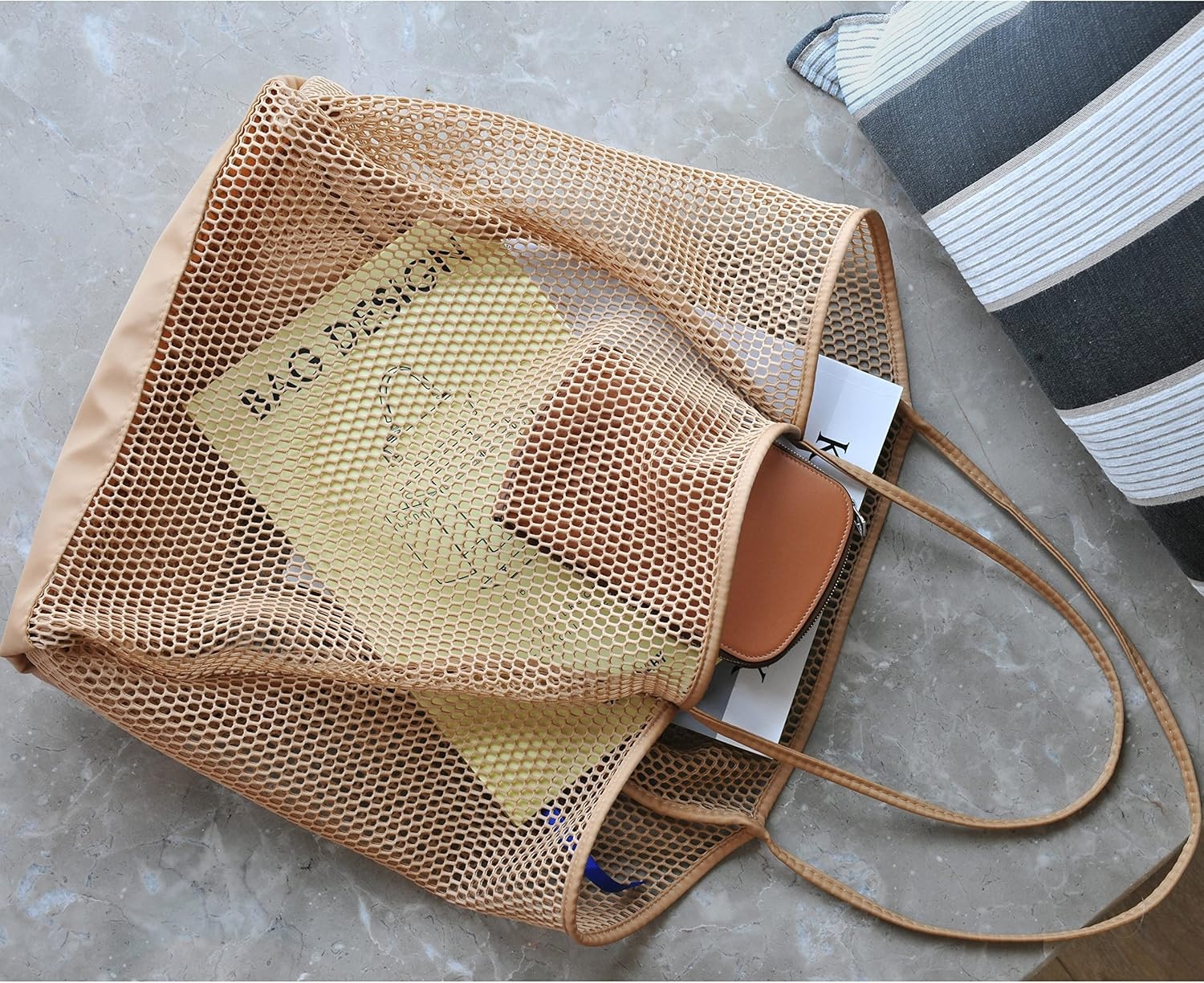 image:imageHOXIS Mesh Beach Tote Womens Shoulder HandbagTan