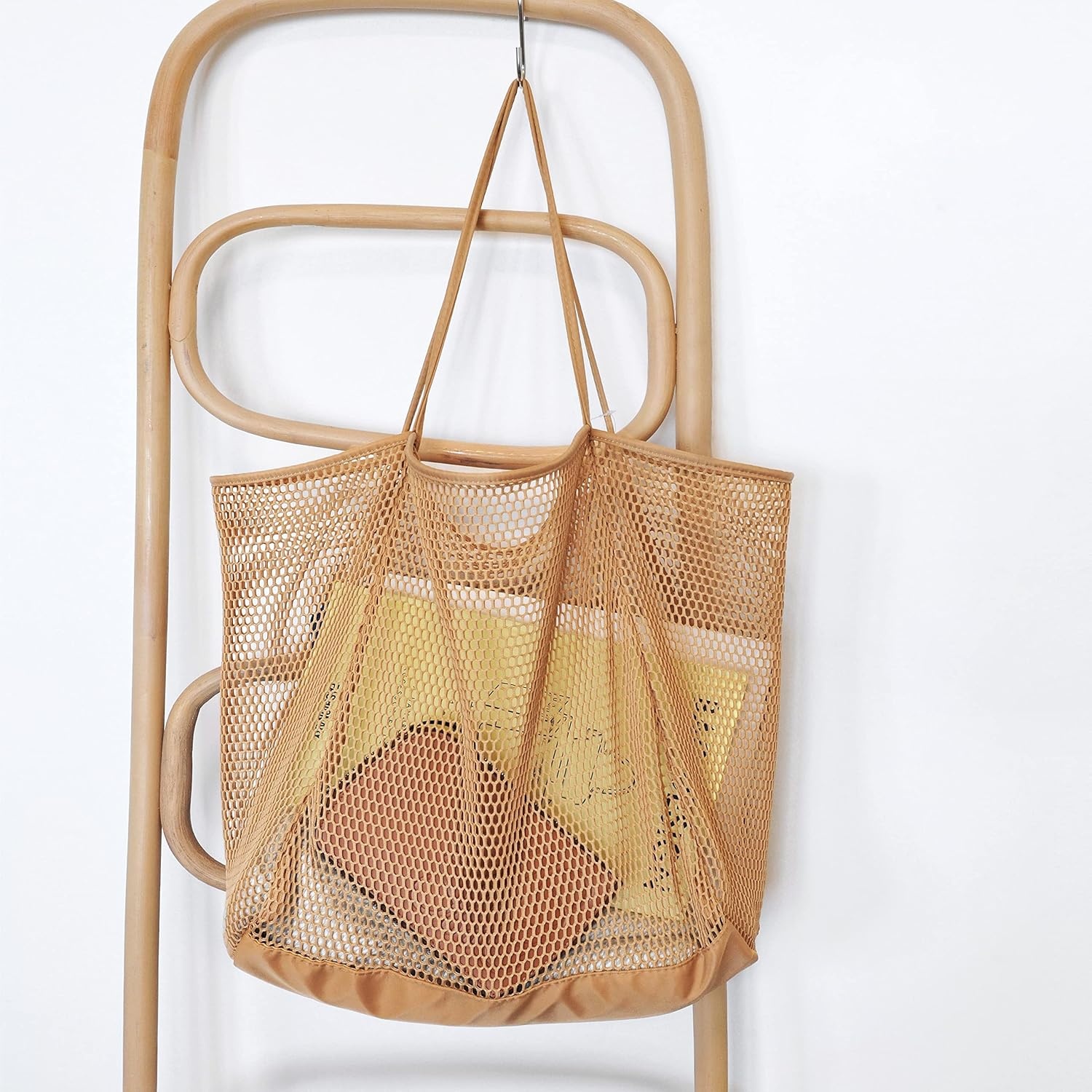image:imageHOXIS Mesh Beach Tote Womens Shoulder HandbagTan
