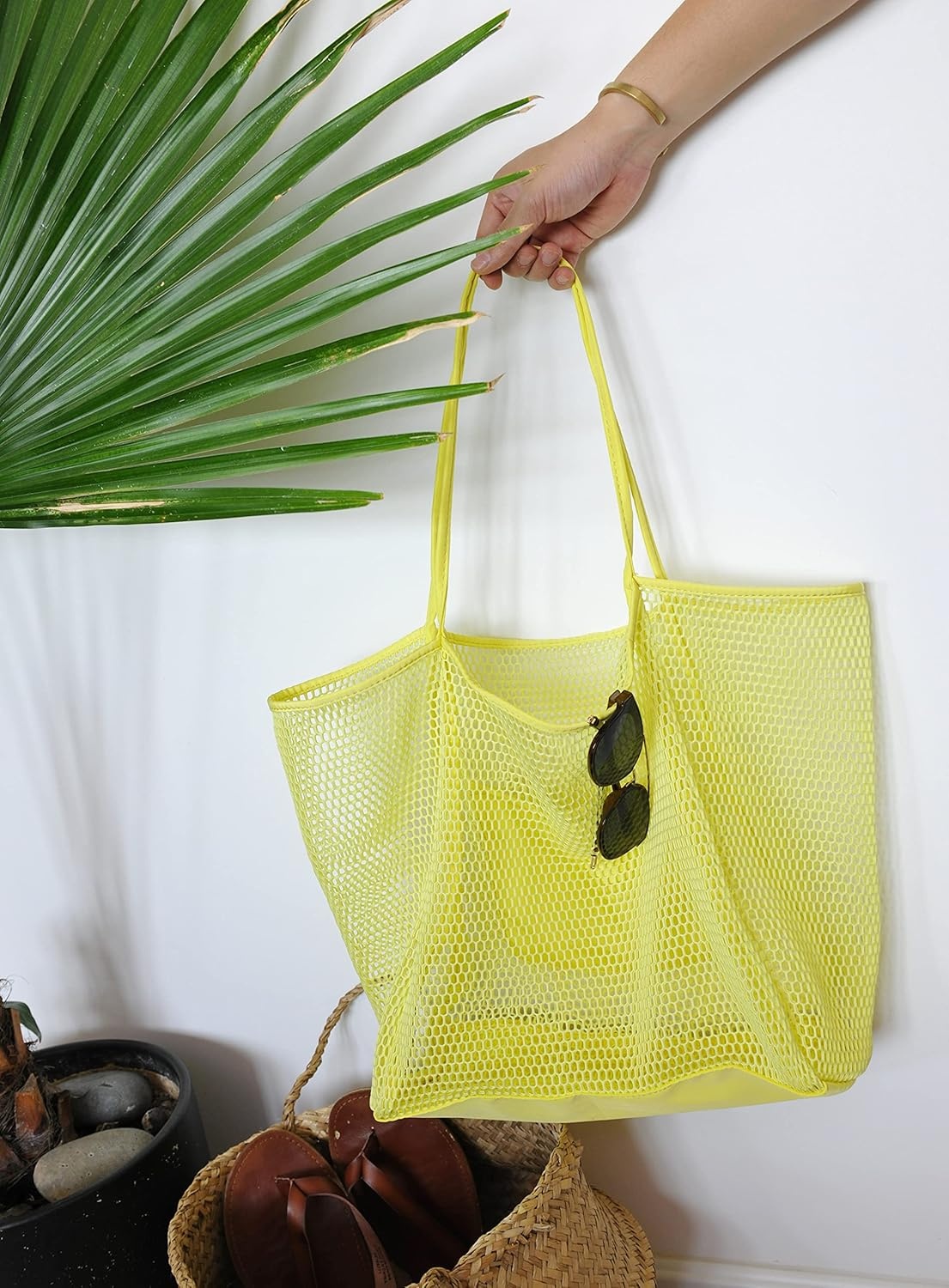image:imageHOXIS Mesh Beach Tote Womens Shoulder HandbagYellow
