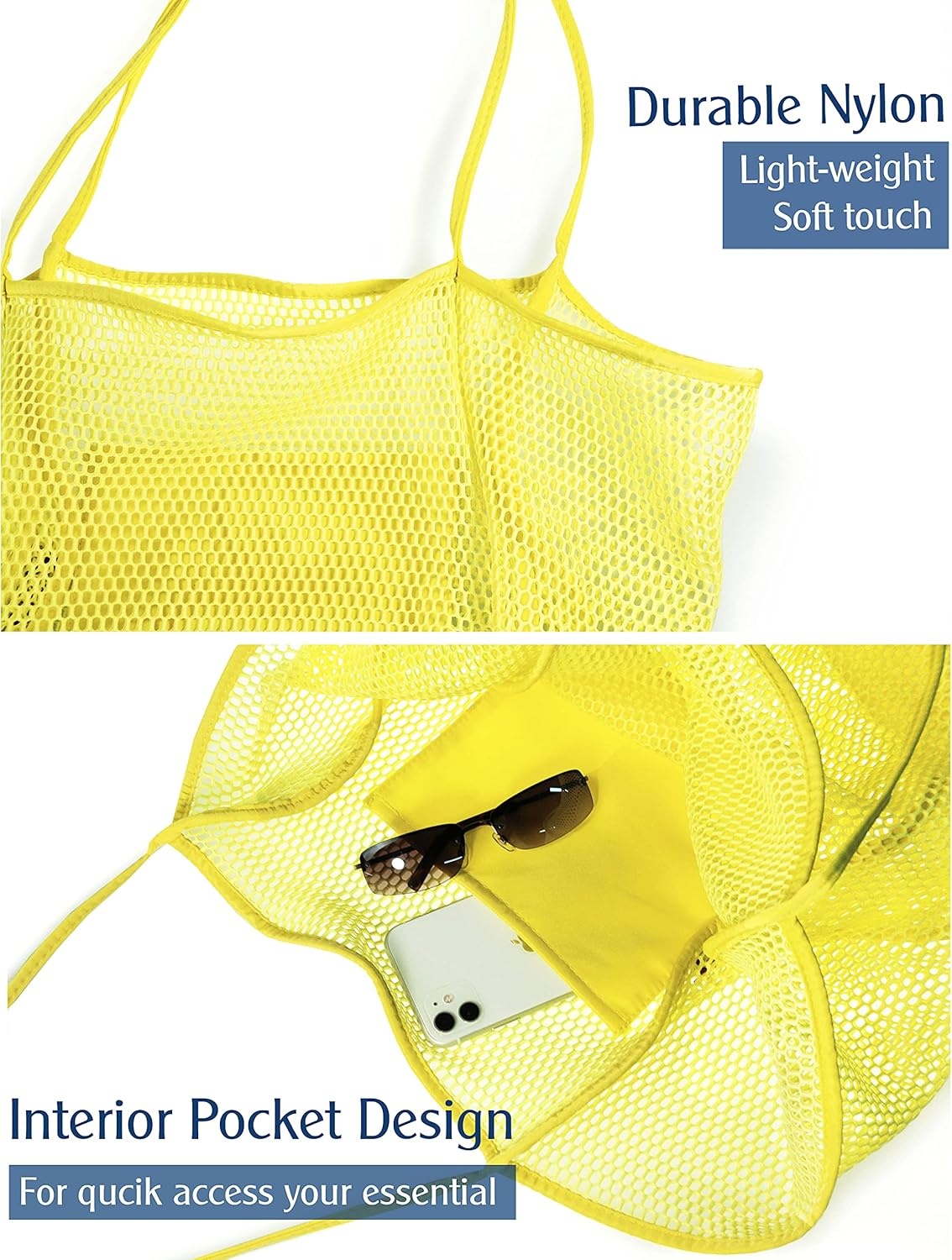 image:imageHOXIS Mesh Beach Tote Womens Shoulder HandbagYellow