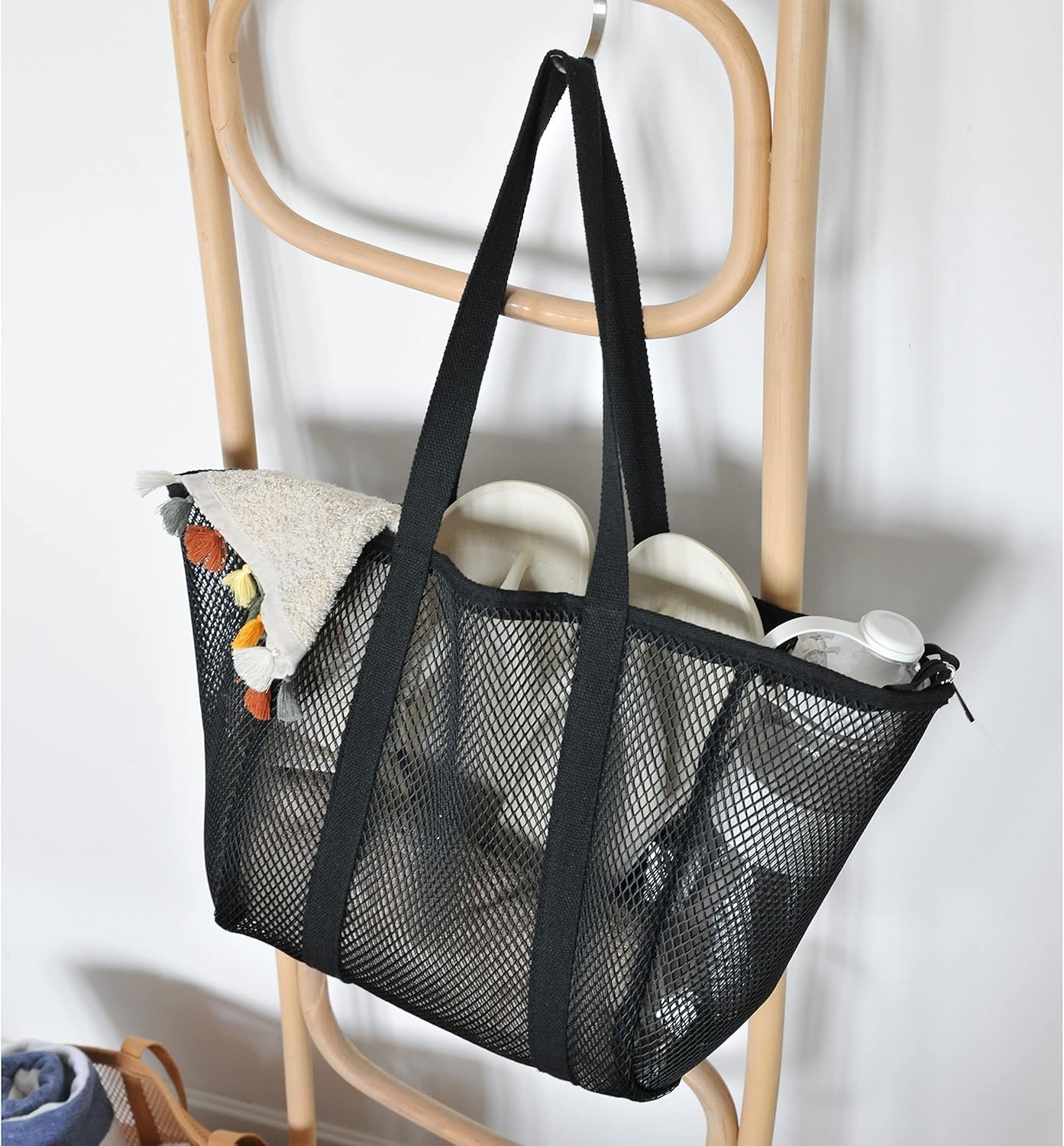 image:imageHOXIS Sandproof Mesh Beach Tote with Zipper Lightweight Beach Bags for Women with Inner Pocket