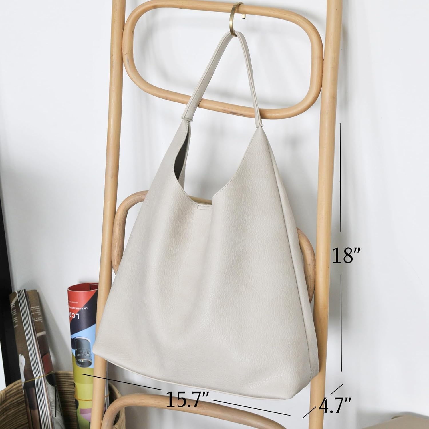 image:imageHobo Bags for Women Soft Vegan Leather Shoulder Handbag Slouchy Tote PursesBeige