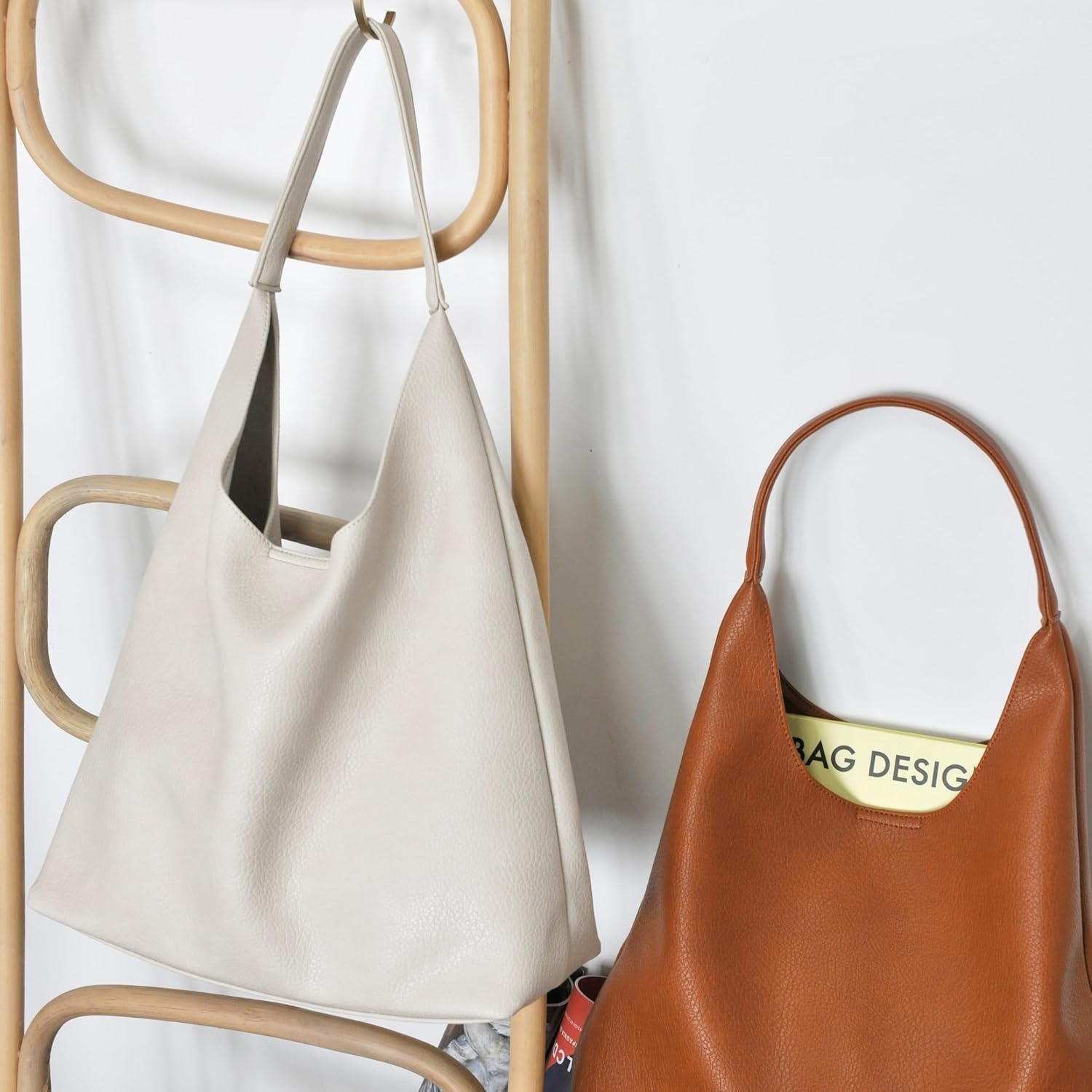image:imageHobo Bags for Women Soft Vegan Leather Shoulder Handbag Slouchy Tote PursesBeige
