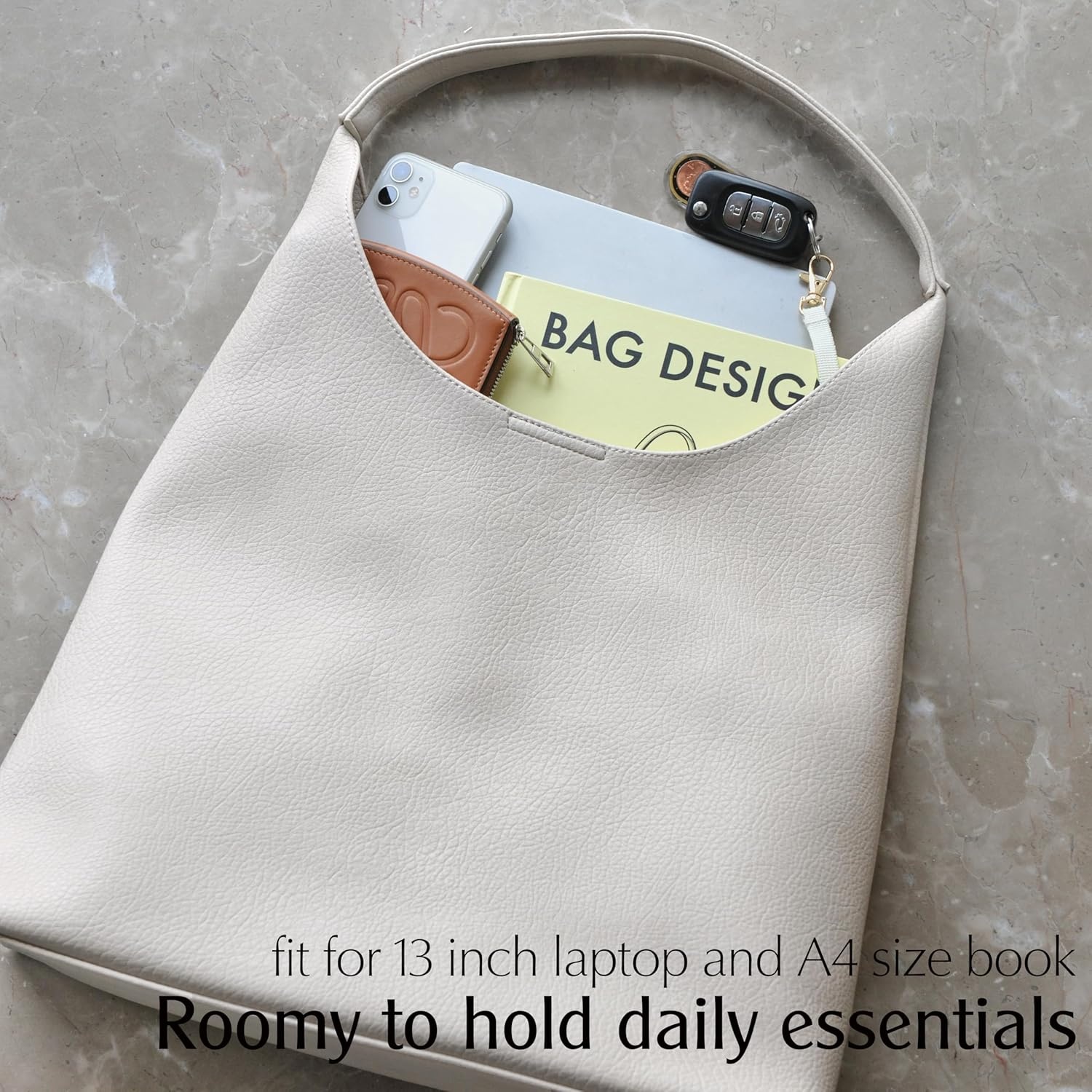 image:imageHobo Bags for Women Soft Vegan Leather Shoulder Handbag Slouchy Tote PursesBeige