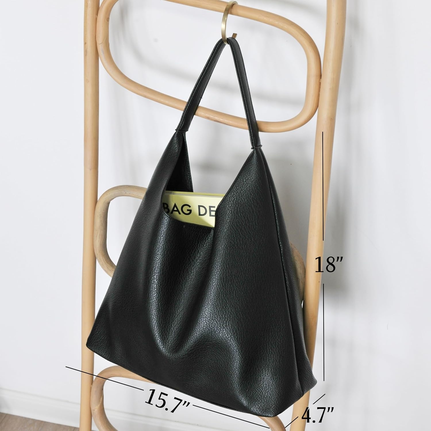 image:imageHobo Bags for Women Soft Vegan Leather Shoulder Handbag Slouchy Tote PursesBlack