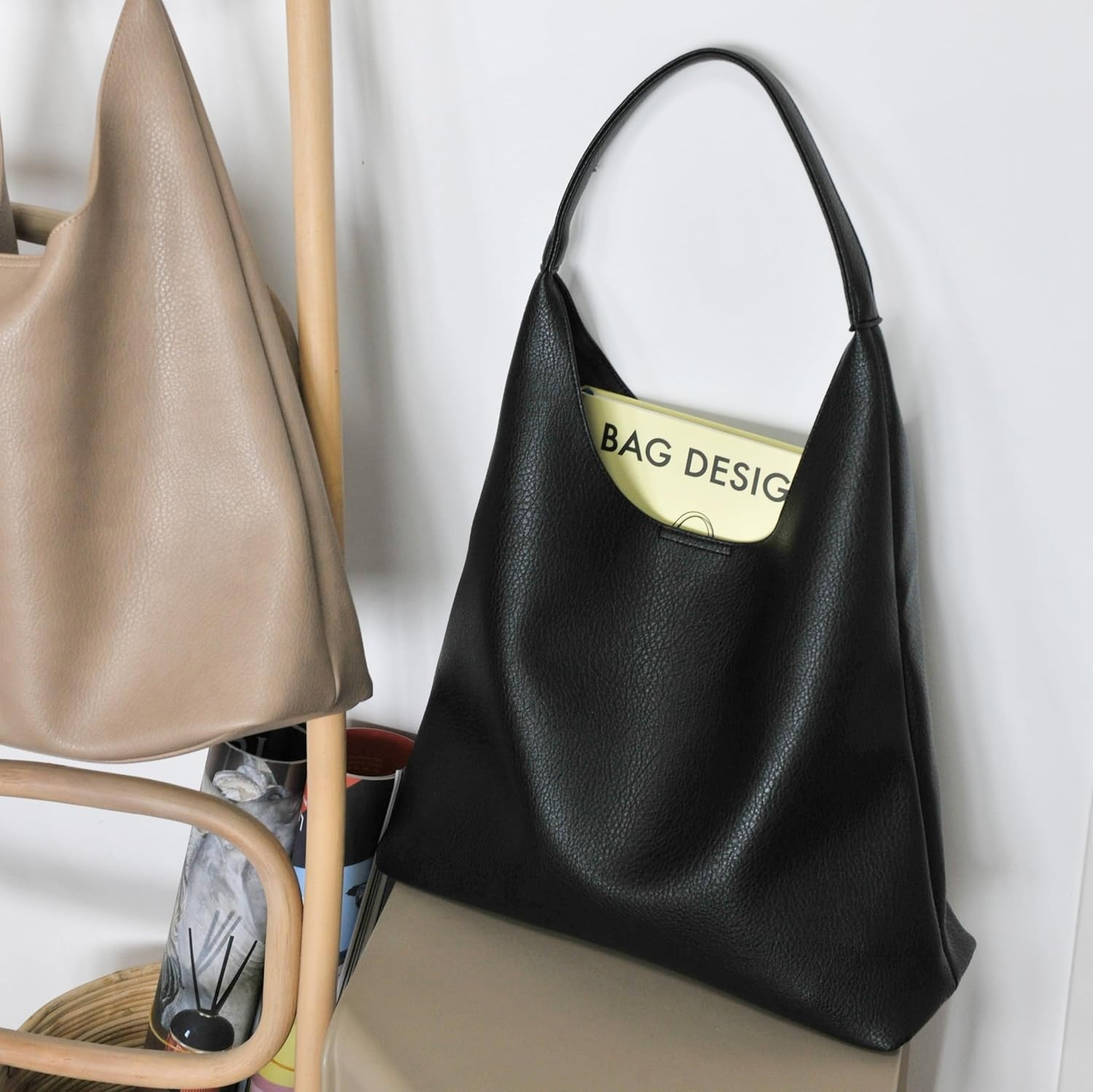 image:imageHobo Bags for Women Soft Vegan Leather Shoulder Handbag Slouchy Tote PursesBlack