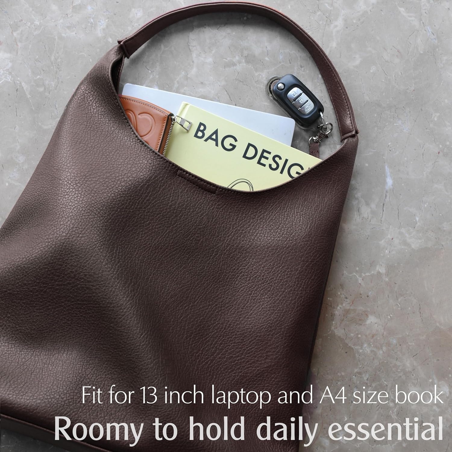 image:imageHobo Bags for Women Soft Vegan Leather Shoulder Handbag Slouchy Tote PursesCoffee