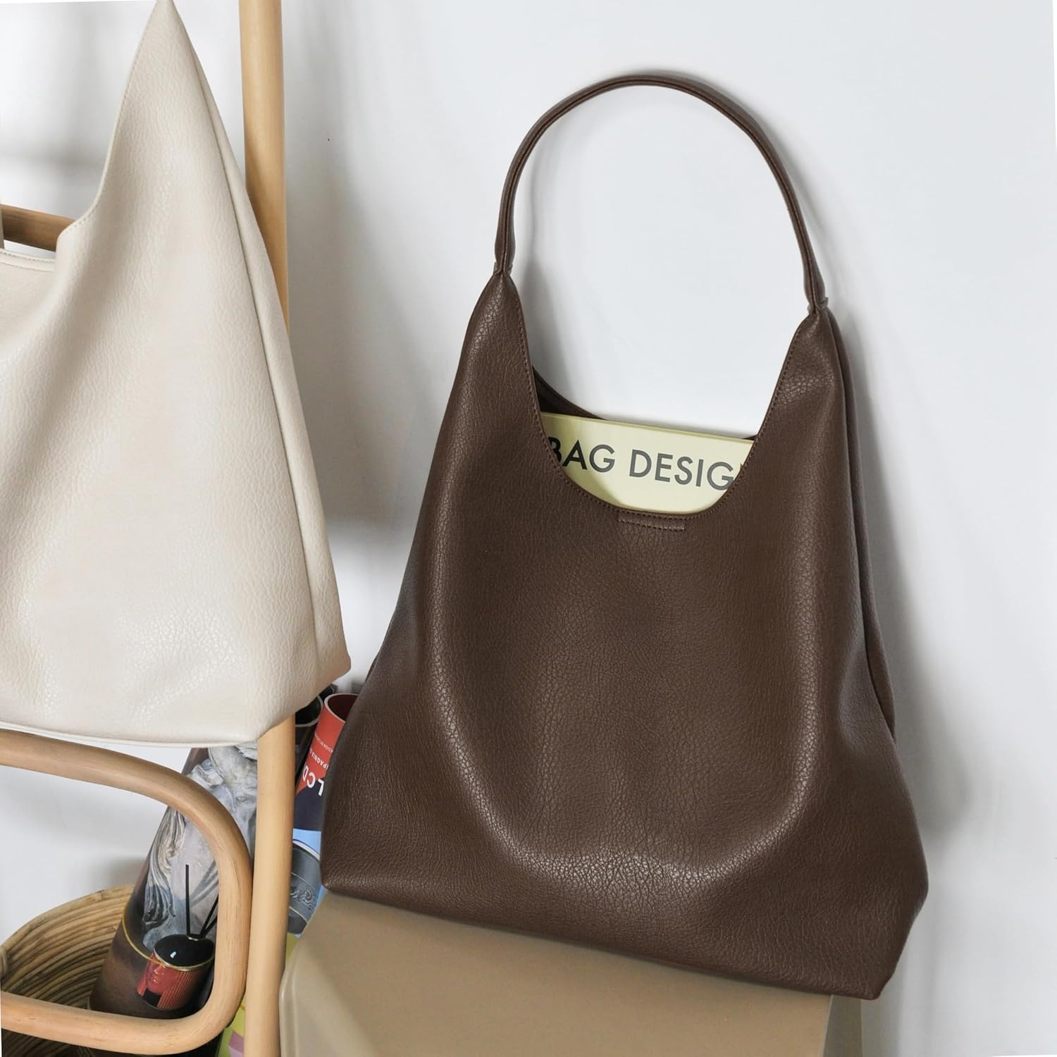 image:imageHobo Bags for Women Soft Vegan Leather Shoulder Handbag Slouchy Tote PursesCoffee