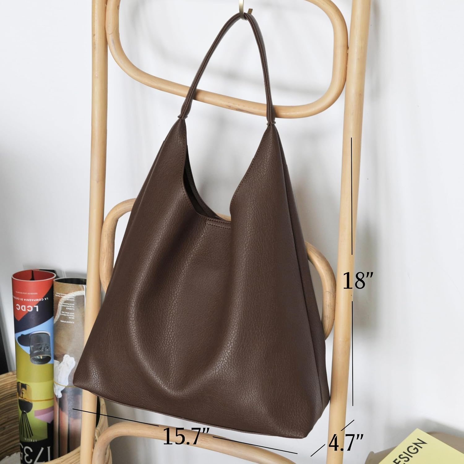 image:imageHobo Bags for Women Soft Vegan Leather Shoulder Handbag Slouchy Tote PursesCoffee