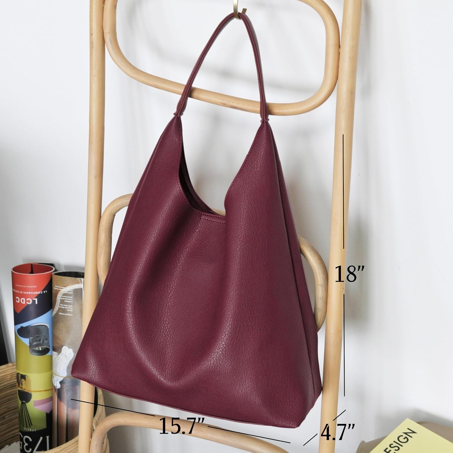 image:imageHobo Bags for Women Soft Vegan Leather Shoulder Handbag Slouchy Tote PursesDark Red