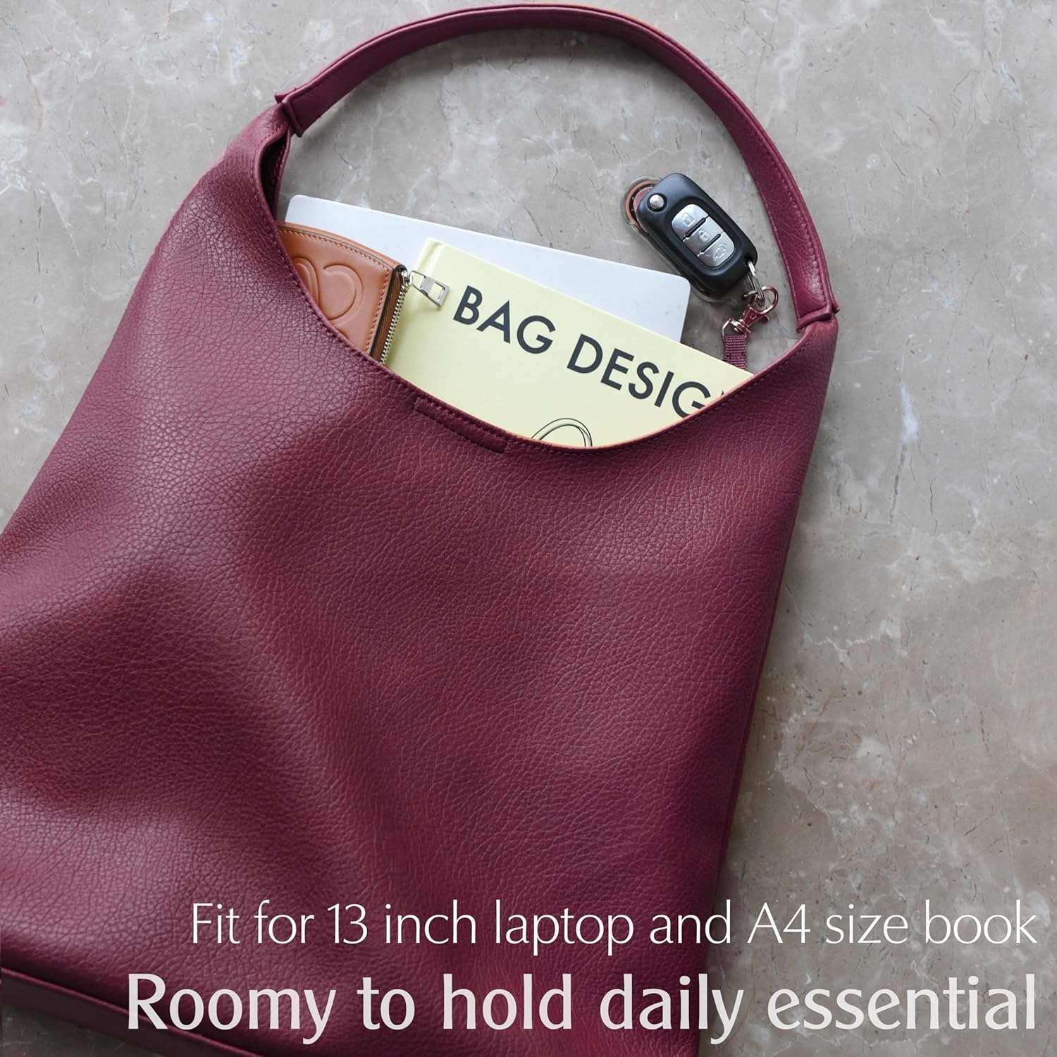 image:imageHobo Bags for Women Soft Vegan Leather Shoulder Handbag Slouchy Tote PursesDark Red