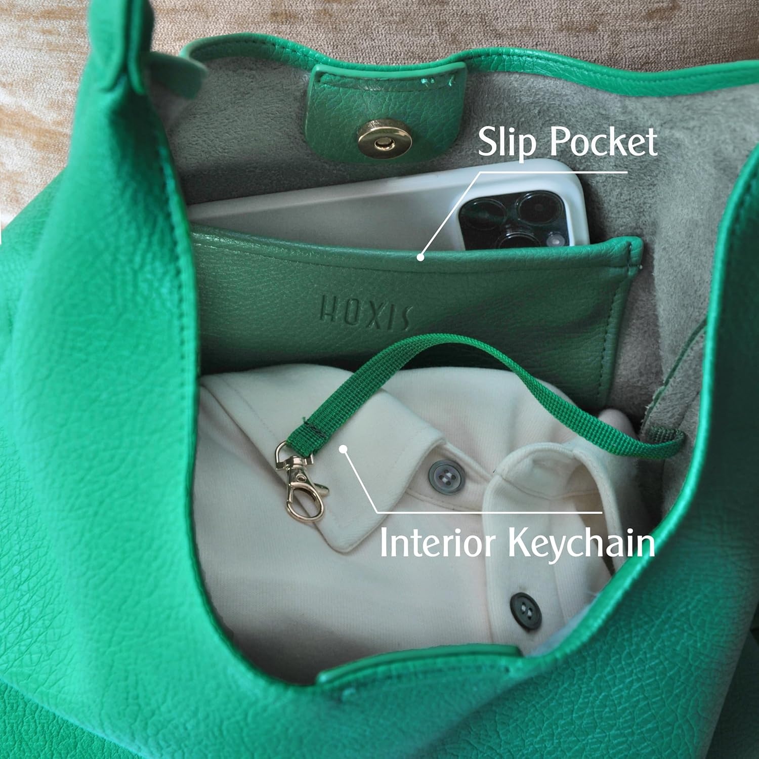 image:imageHobo Bags for Women Soft Vegan Leather Shoulder Handbag Slouchy Tote PursesGreen