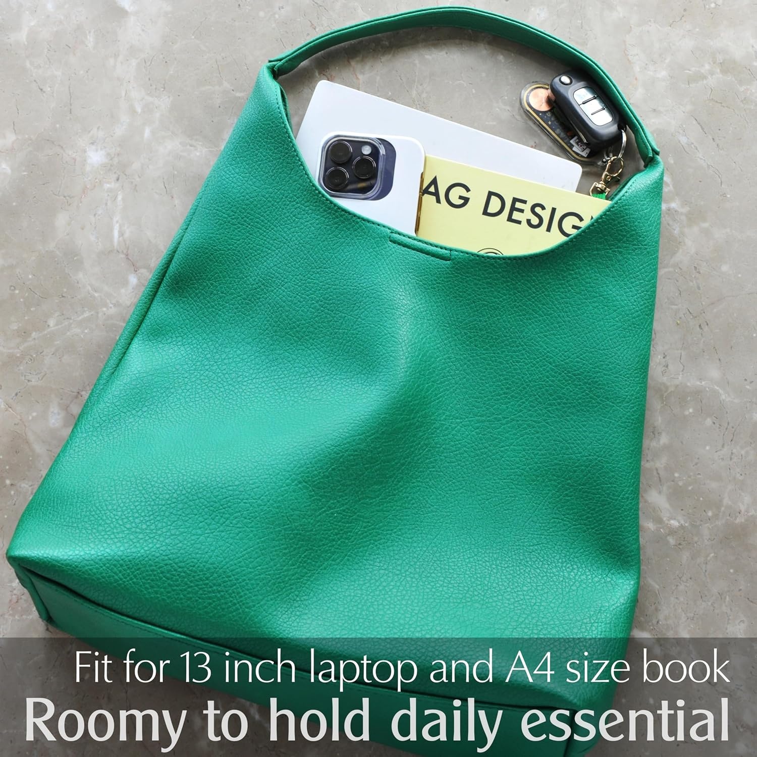 image:imageHobo Bags for Women Soft Vegan Leather Shoulder Handbag Slouchy Tote PursesGreen