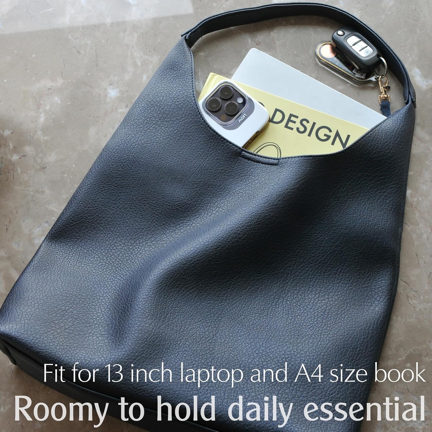 image:imageHobo Bags for Women Soft Vegan Leather Shoulder Handbag Slouchy Tote PursesNavy Blue