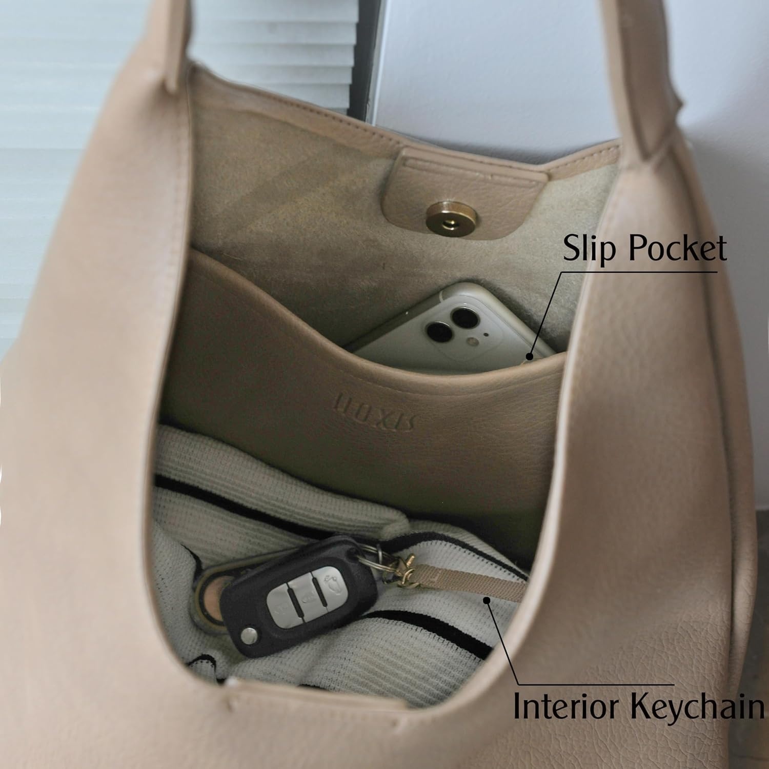 image:imageHobo Bags for Women Soft Vegan Leather Shoulder Handbag Slouchy Tote PursesNude