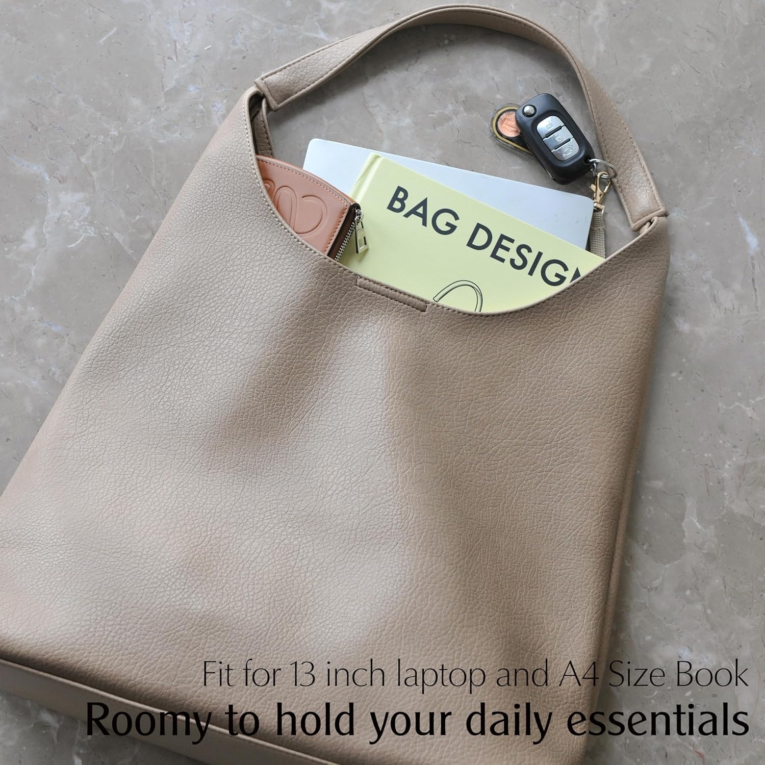 image:imageHobo Bags for Women Soft Vegan Leather Shoulder Handbag Slouchy Tote PursesNude