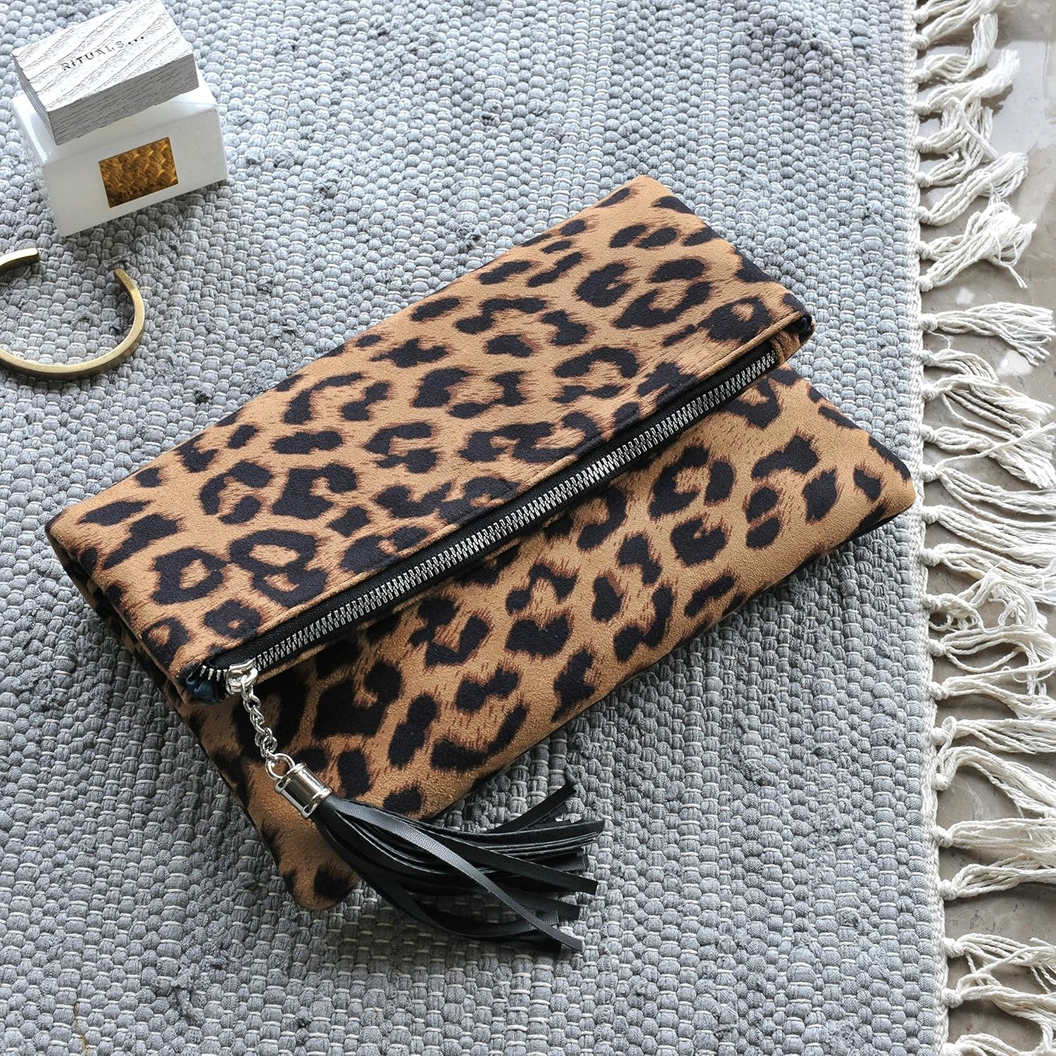 image:imageLeopard Zipper Foldover Clutch Envelope Purse Women Cross body Bag with Chain StrapLeopard