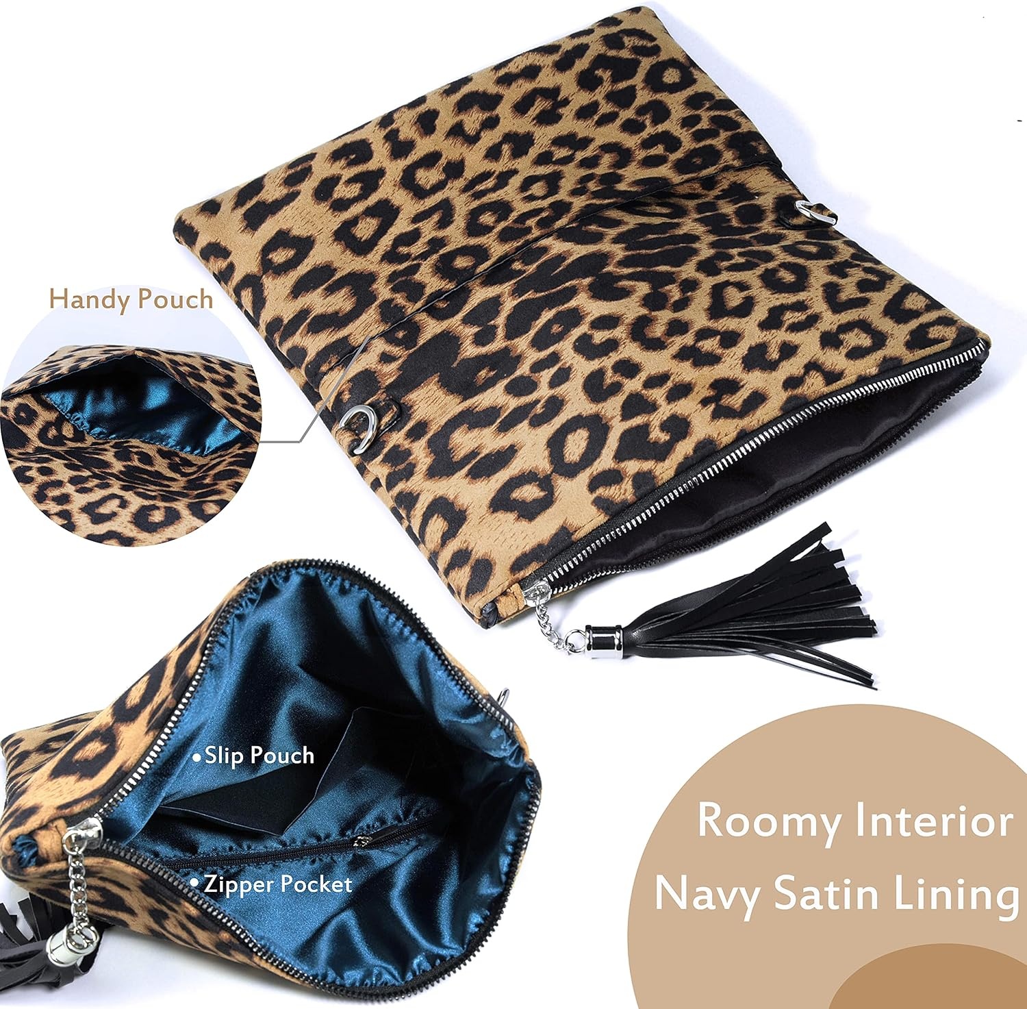 image:imageLeopard Zipper Foldover Clutch Envelope Purse Women Cross body Bag with Chain StrapLeopard