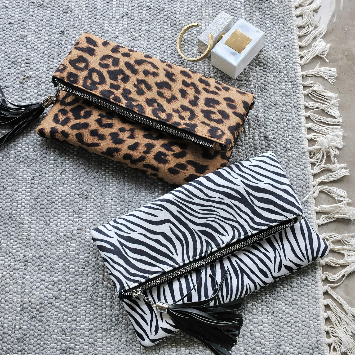 image:imageLeopard Zipper Foldover Clutch Envelope Purse Women Cross body Bag with Chain StrapLeopard
