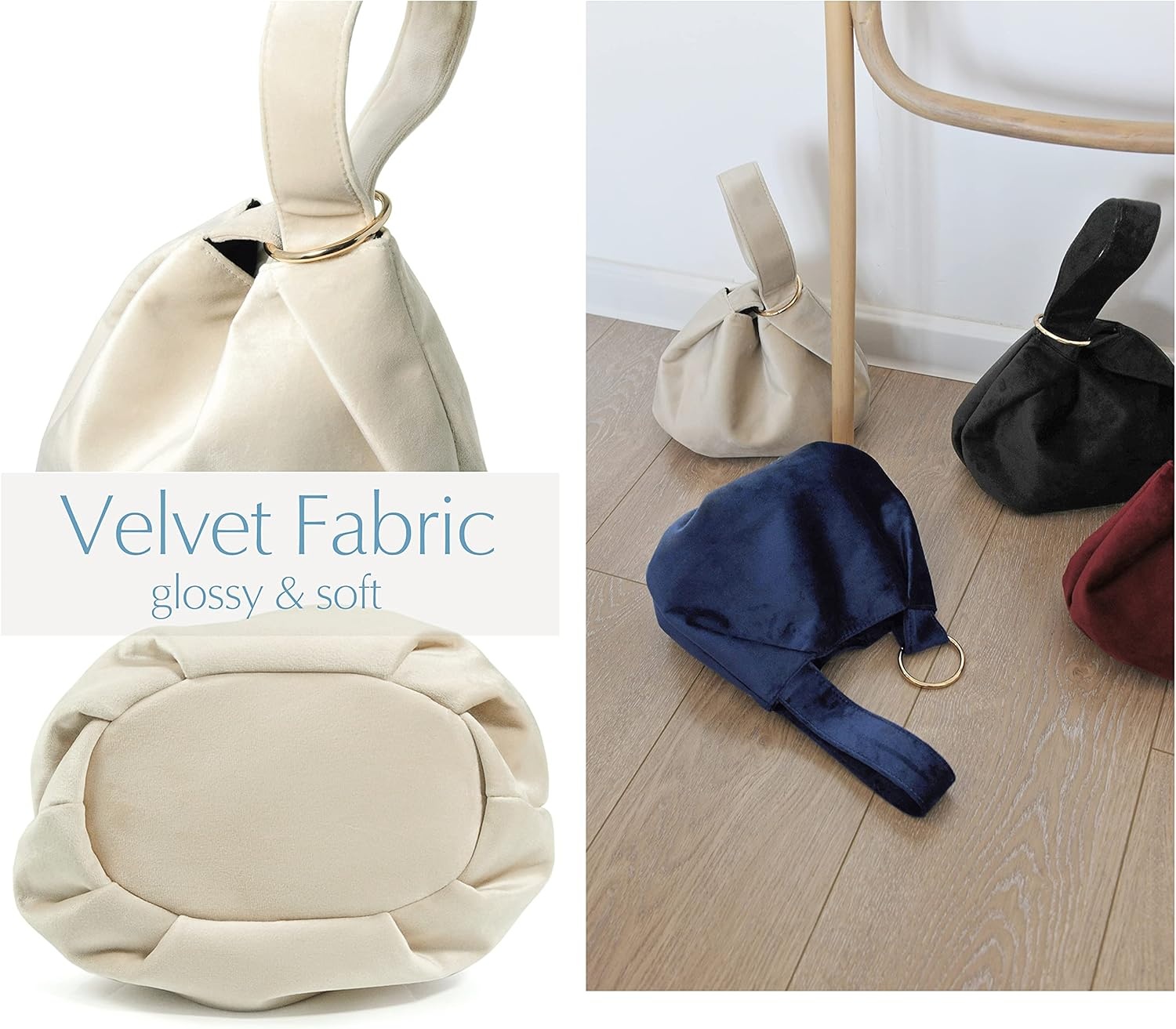 image:imageWomen Clutch Velvet Top Handle Bag Wristlet Small Tote PurseBeige