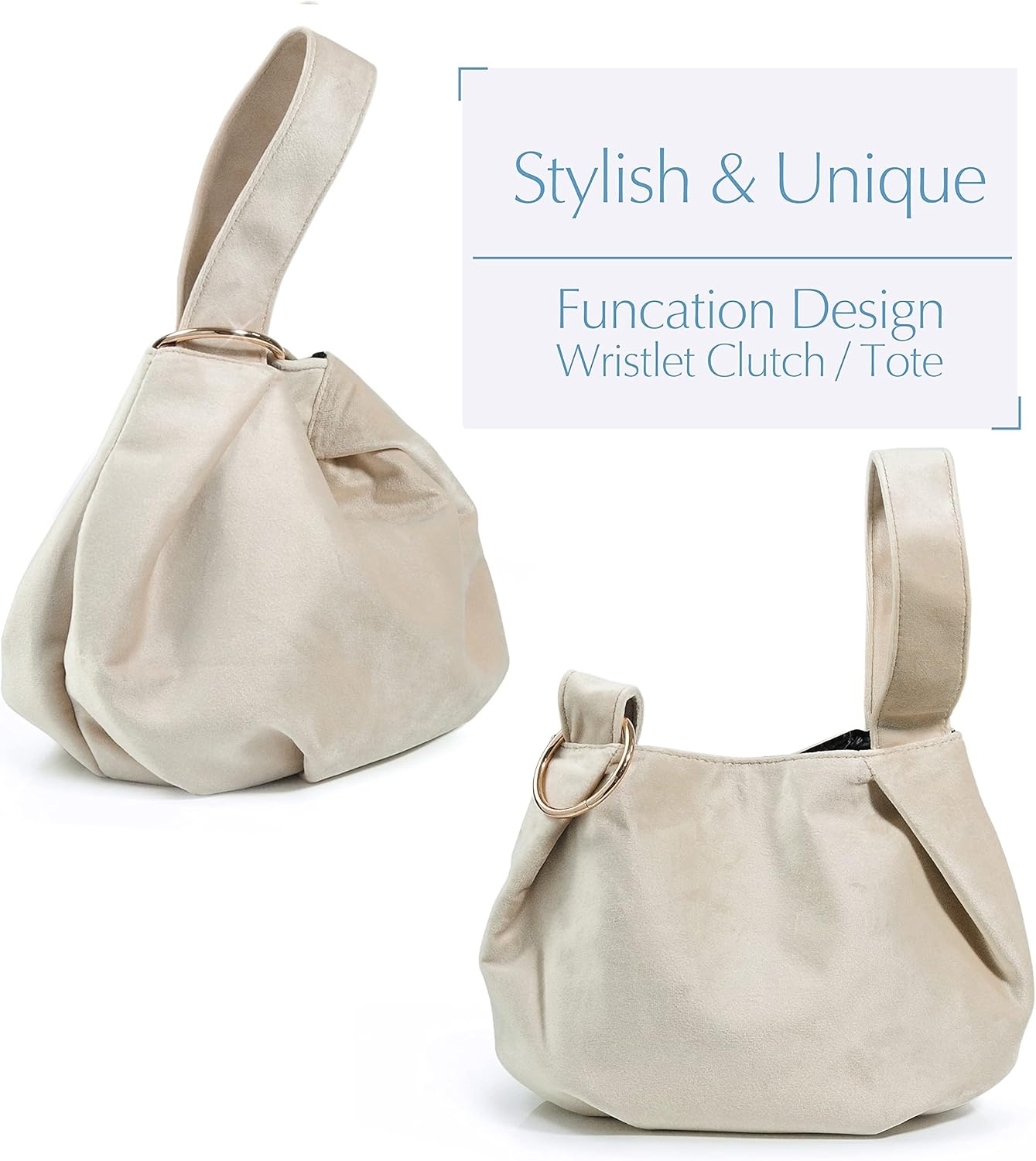 image:imageWomen Clutch Velvet Top Handle Bag Wristlet Small Tote PurseBeige