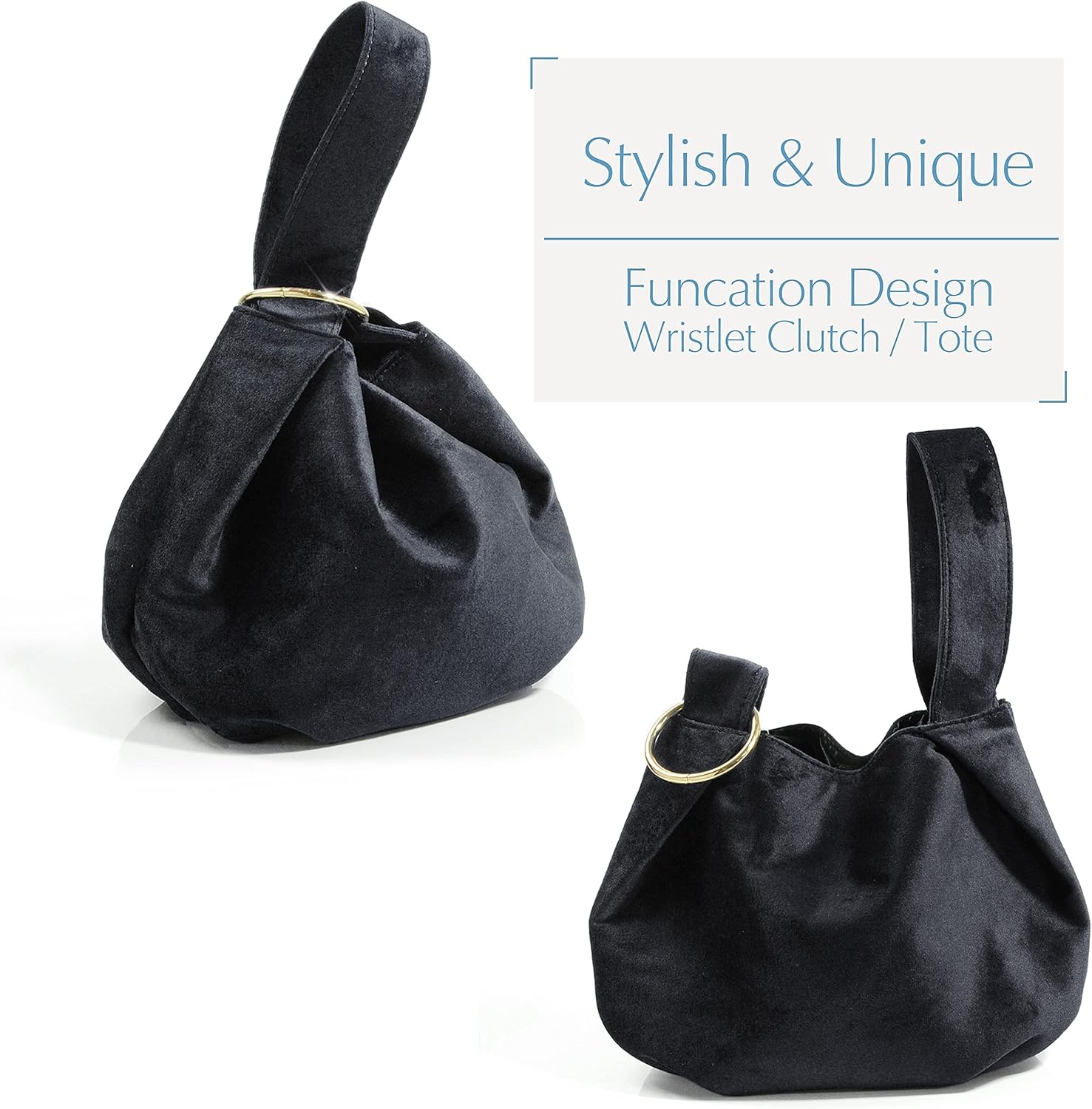 image:imageWomen Clutch Velvet Top Handle Bag Wristlet Small Tote PurseBlack