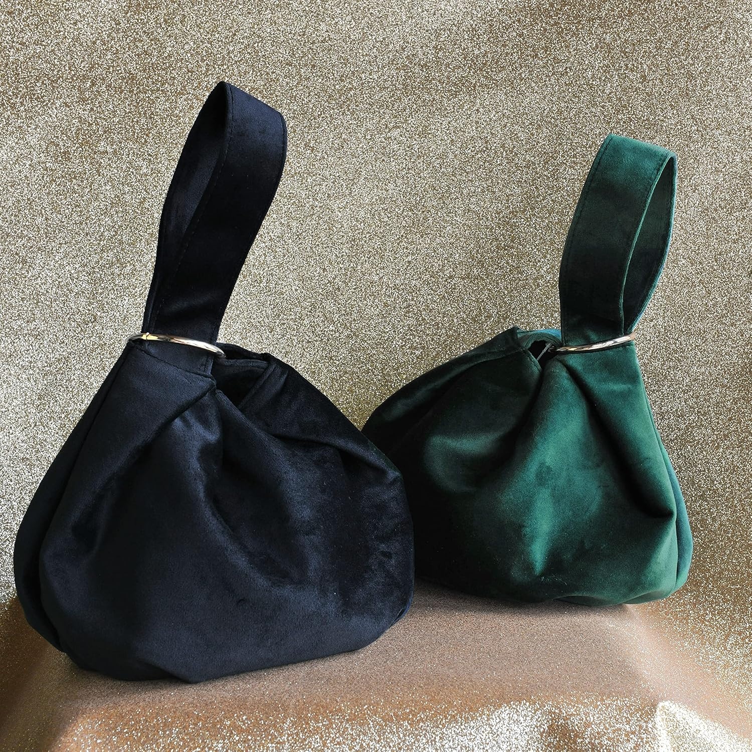 image:imageWomen Clutch Velvet Top Handle Bag Wristlet Small Tote PurseBlack
