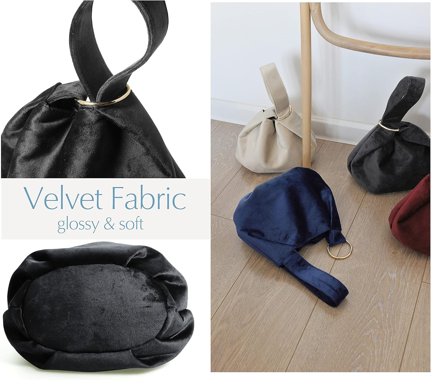image:imageWomen Clutch Velvet Top Handle Bag Wristlet Small Tote PurseBlack