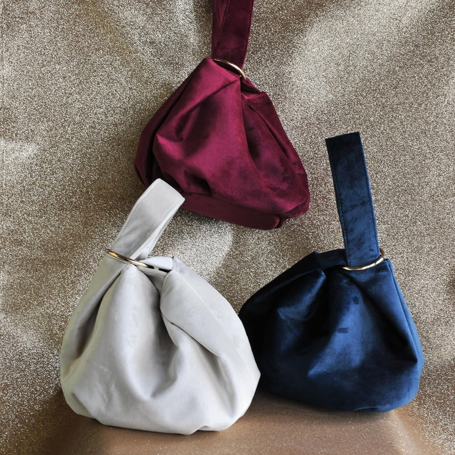image:imageWomen Clutch Velvet Top Handle Bag Wristlet Small Tote PurseDark Blue
