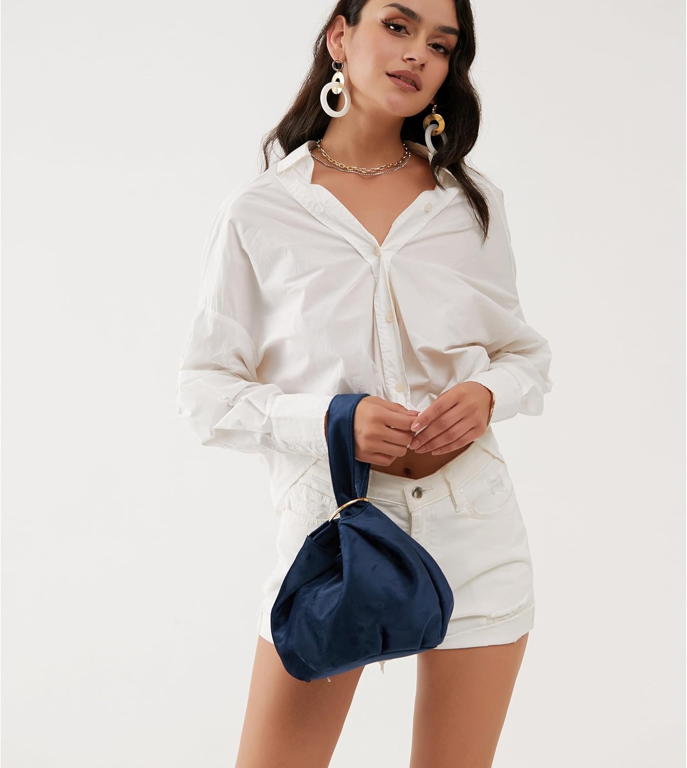 image:imageWomen Clutch Velvet Top Handle Bag Wristlet Small Tote PurseDark Blue