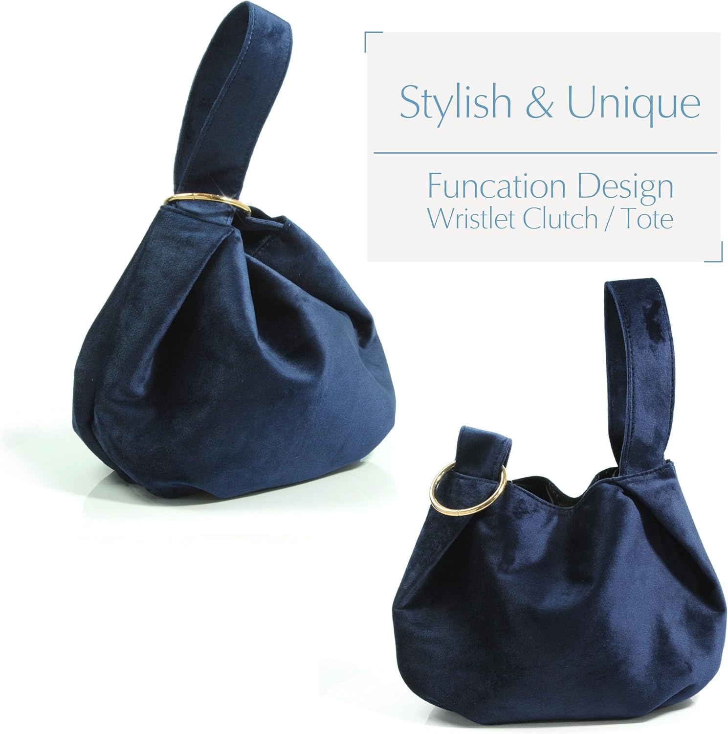 image:imageWomen Clutch Velvet Top Handle Bag Wristlet Small Tote PurseDark Blue
