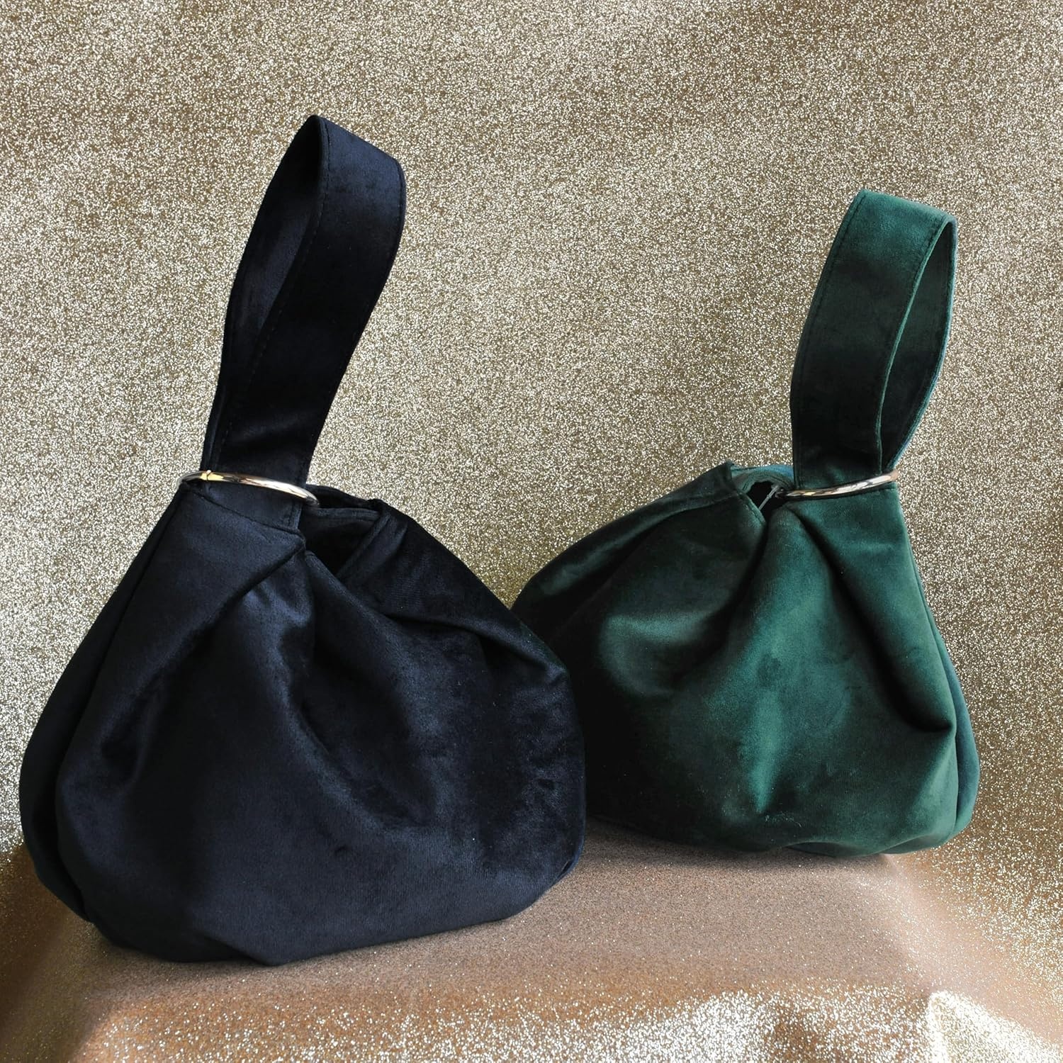 image:imageWomen Clutch Velvet Top Handle Bag Wristlet Small Tote PurseDark Green