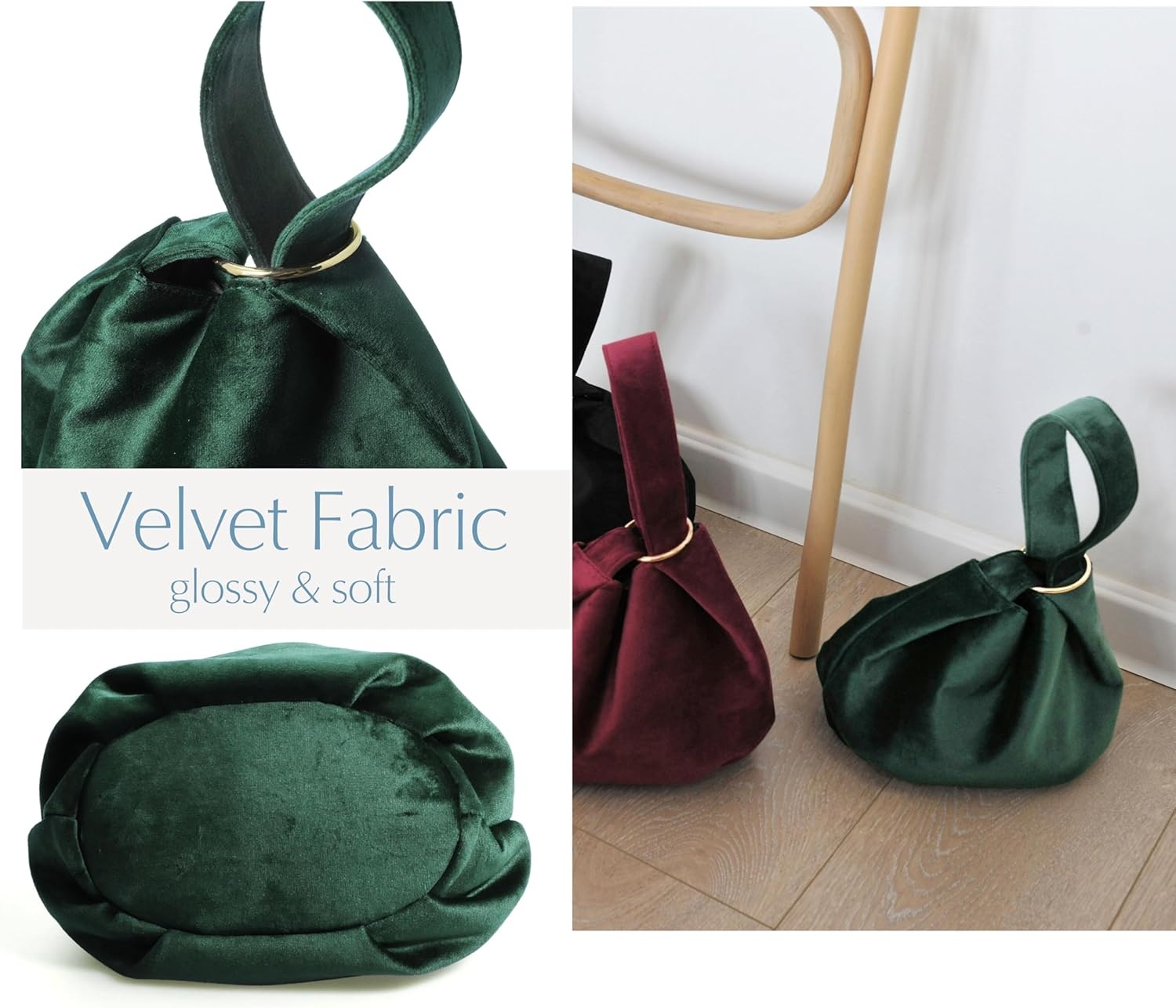 image:imageWomen Clutch Velvet Top Handle Bag Wristlet Small Tote PurseDark Green