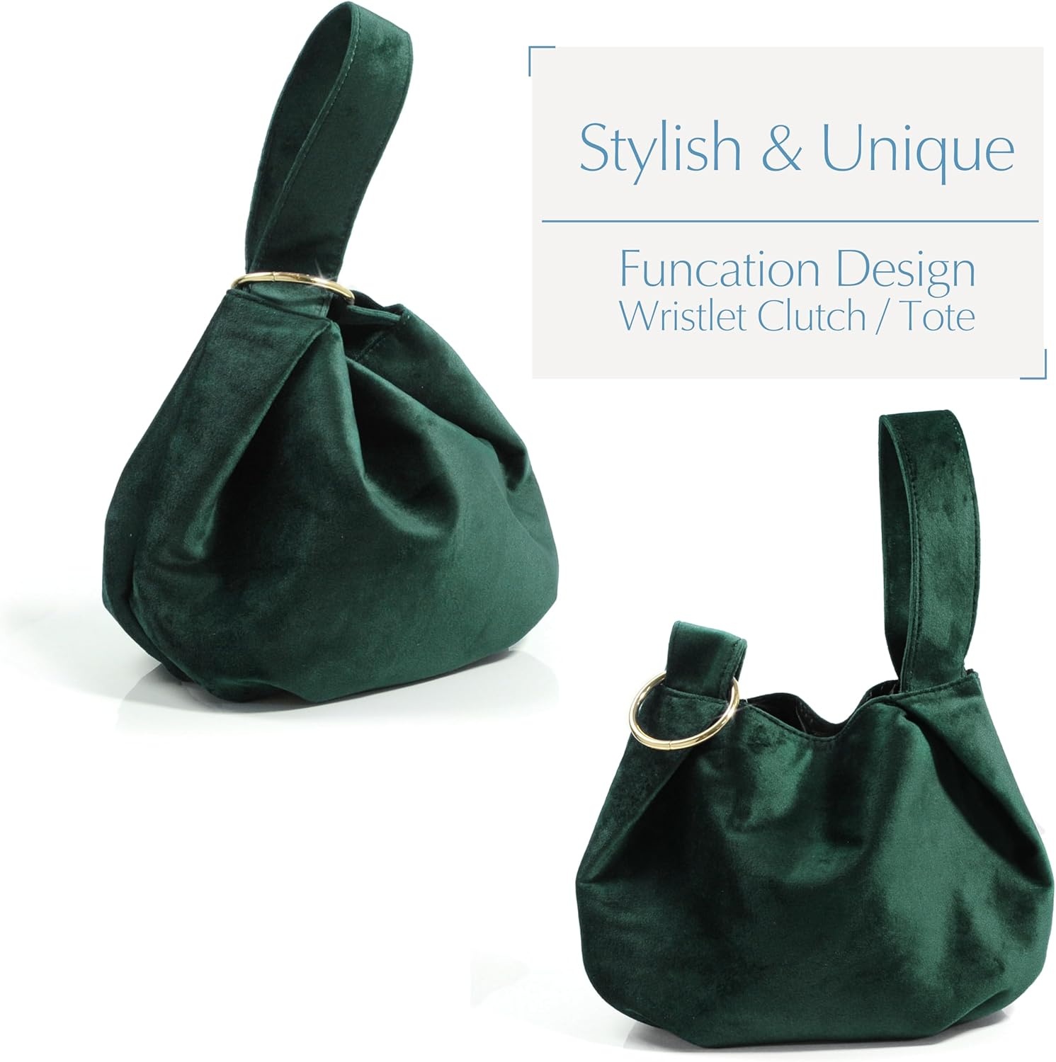 image:imageWomen Clutch Velvet Top Handle Bag Wristlet Small Tote PurseDark Green