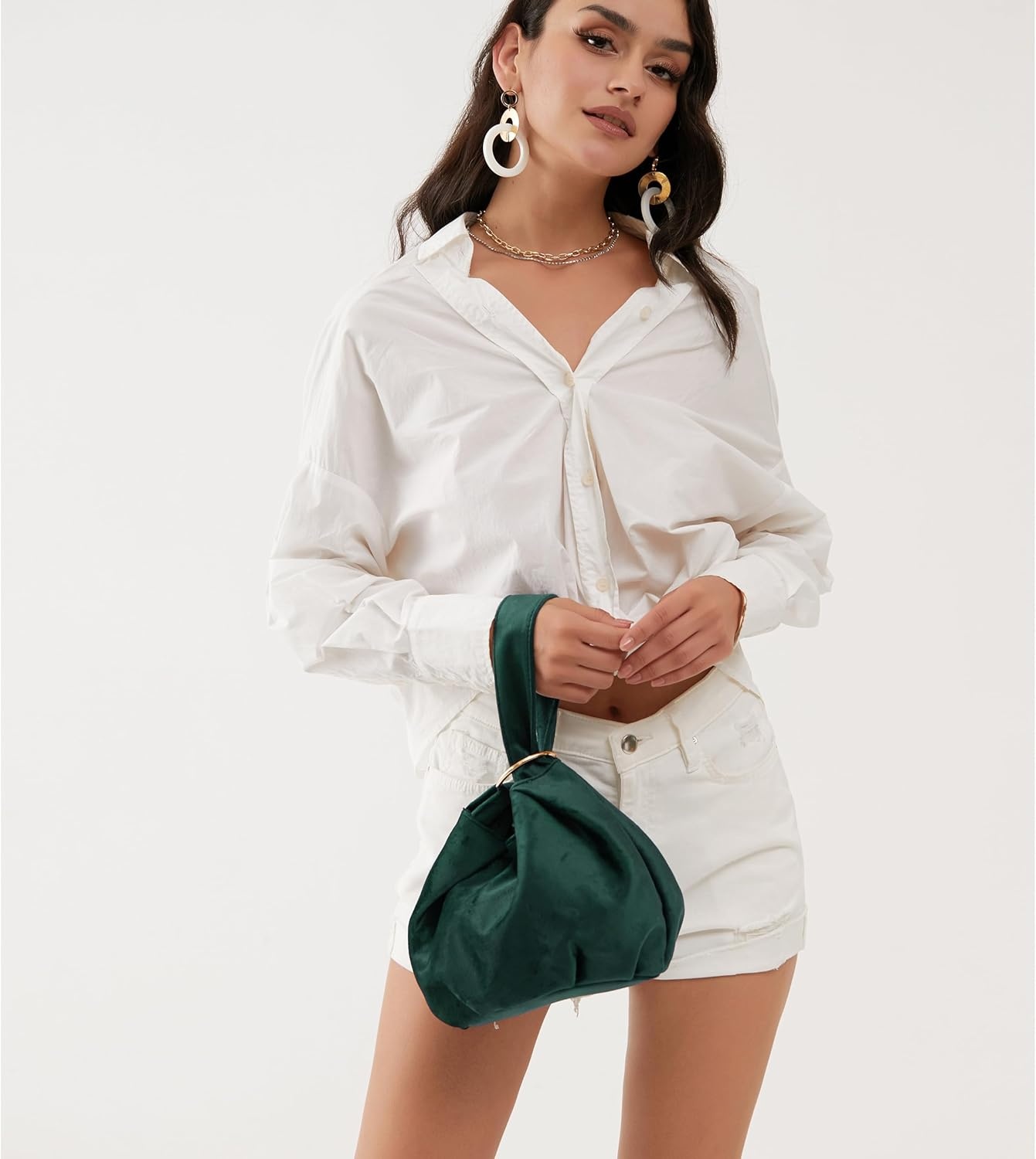 image:imageWomen Clutch Velvet Top Handle Bag Wristlet Small Tote PurseDark Green