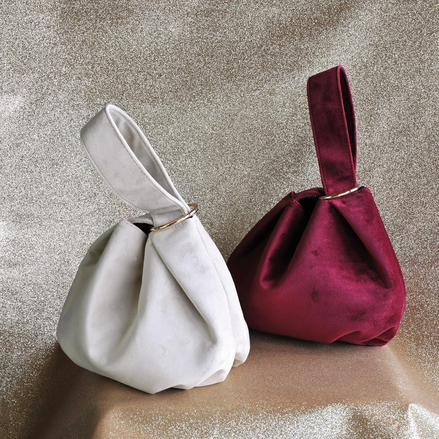 image:imageWomen Clutch Velvet Top Handle Bag Wristlet Small Tote PurseDark Red