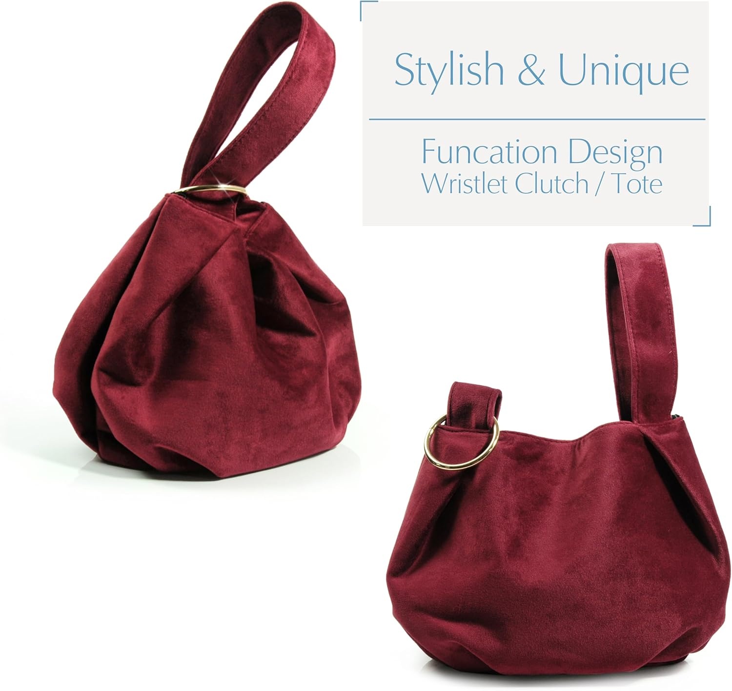 image:imageWomen Clutch Velvet Top Handle Bag Wristlet Small Tote PurseDark Red