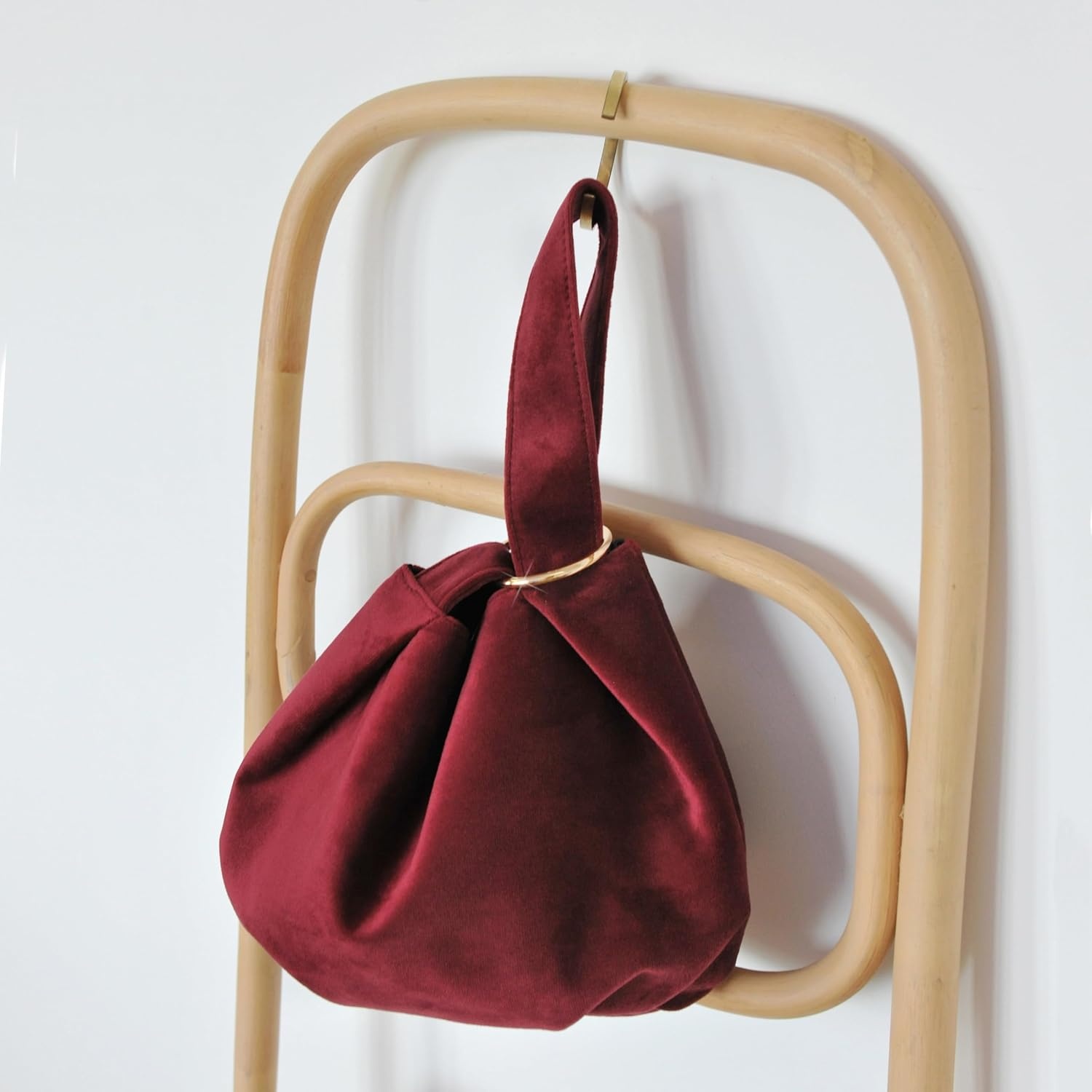 image:imageWomen Clutch Velvet Top Handle Bag Wristlet Small Tote PurseDark Red