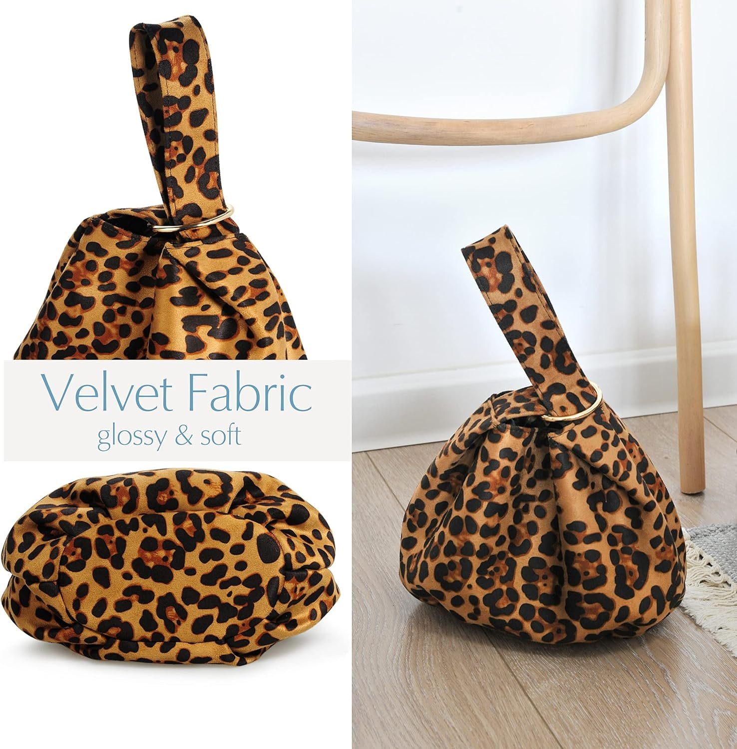 image:imageWomen Clutch Velvet Top Handle Bag Wristlet Small Tote PurseLeopard