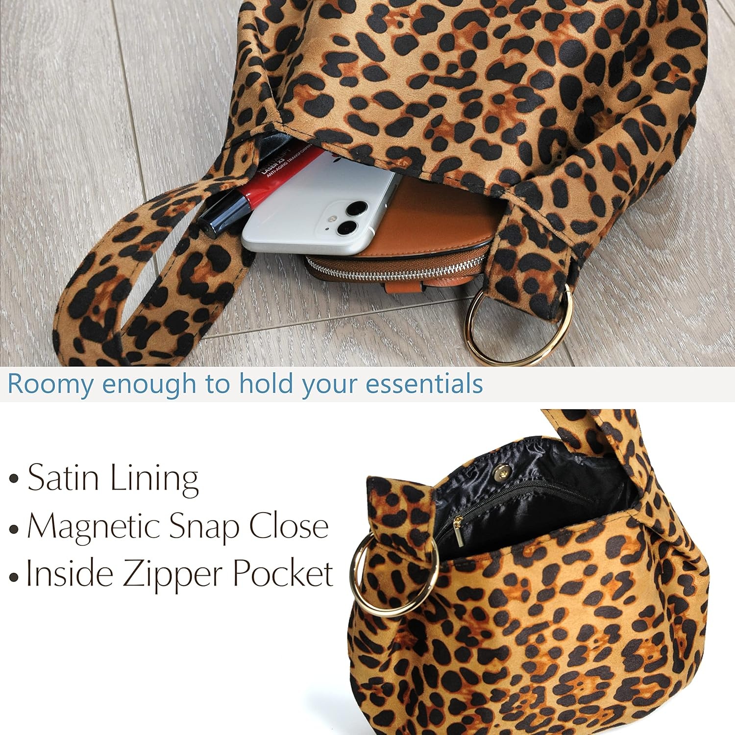 image:imageWomen Clutch Velvet Top Handle Bag Wristlet Small Tote PurseLeopard