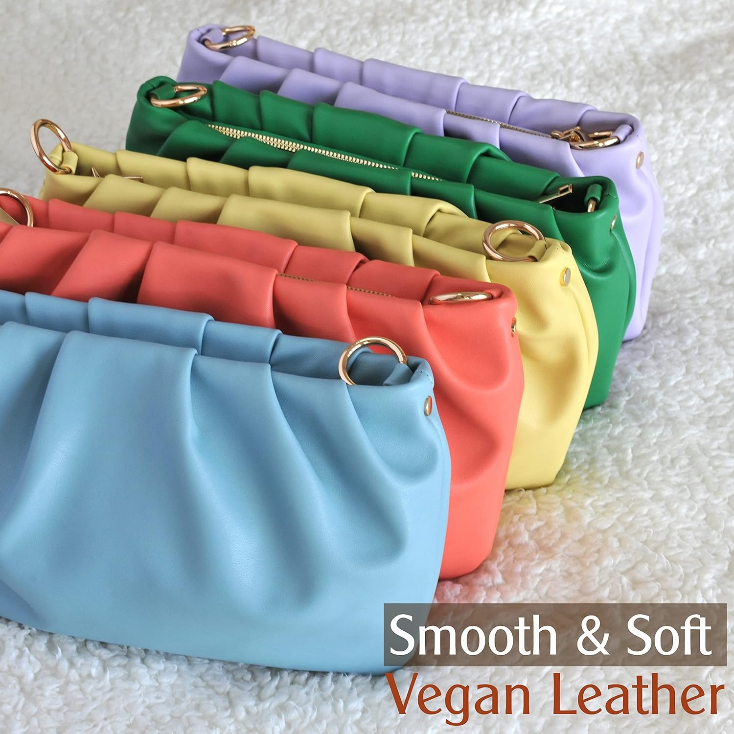 image:imageWomen Ruched Shoulder Handbag Cloud Pouch Hobo Bag Convertible Clutch Soft Vegan Leather Cross body BagGreen