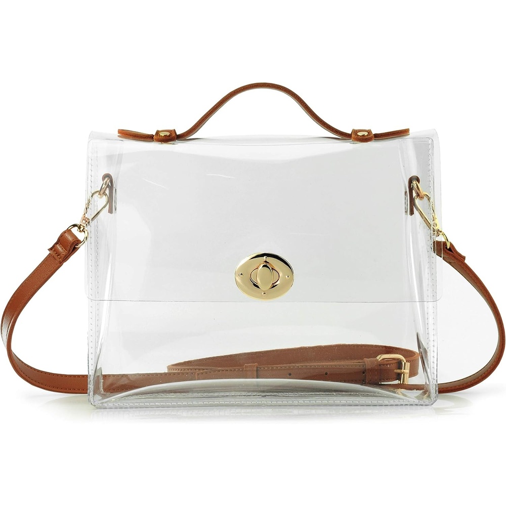 image:imageClear Bag with Turn Lock Closure Womens Cross Body Handbags Stadium ApprovedBrown