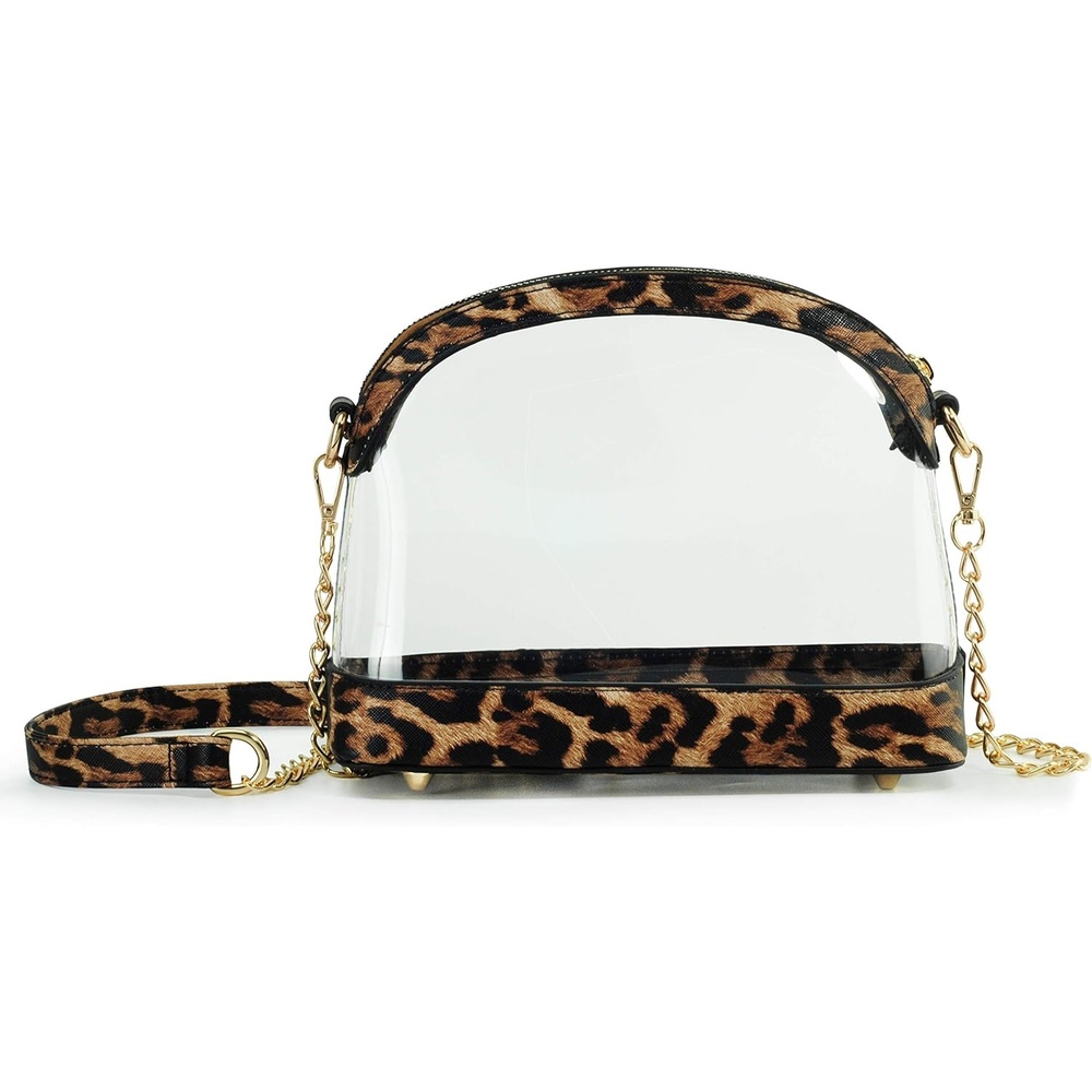image:imageClear Cross Body Bag with Vegan Leather Trim Stadium Approved Women Shoulder HandbagLeopard Print