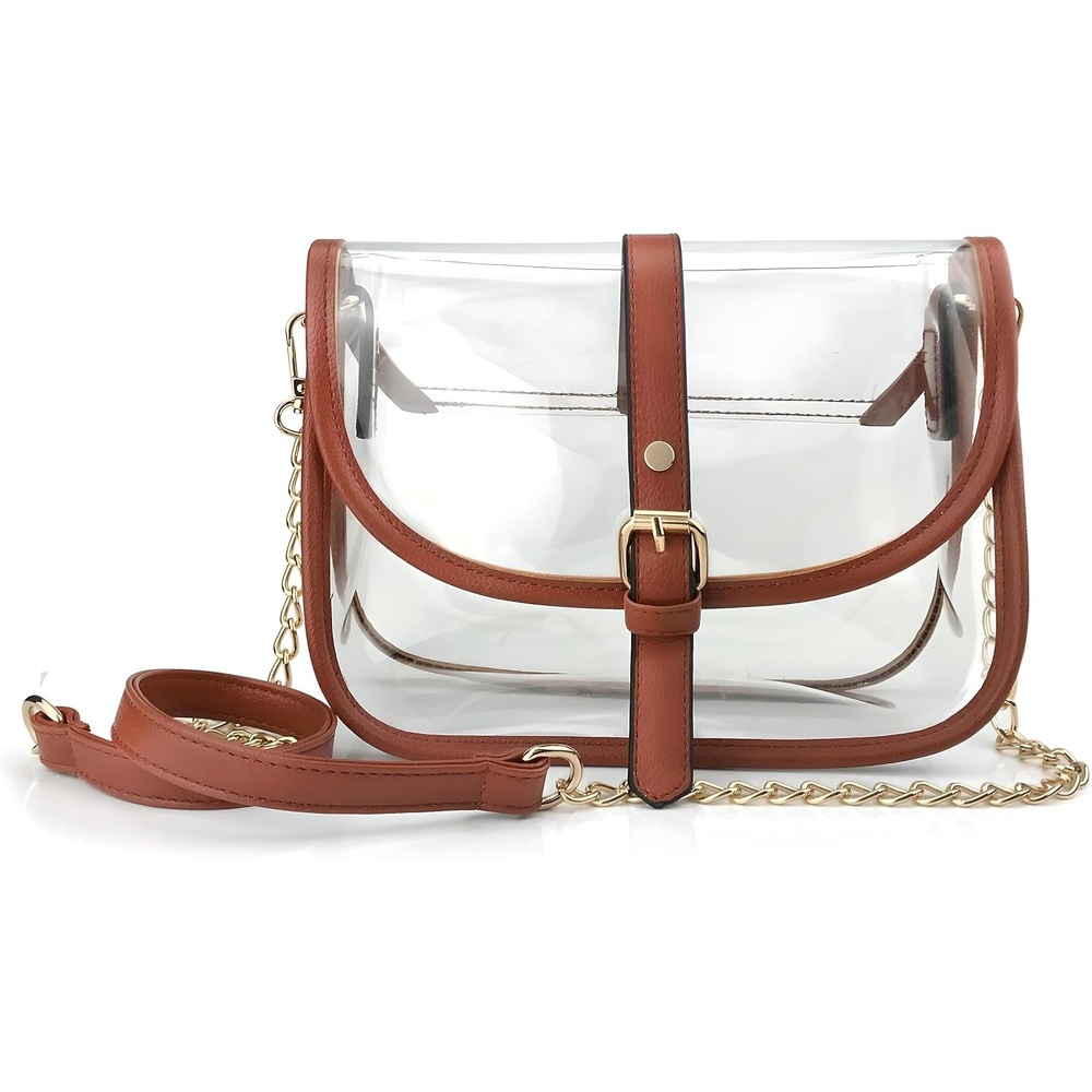 image:imageClear Saddle Cross Body Bag Women Chain Shoulder Handbag PurseBrown