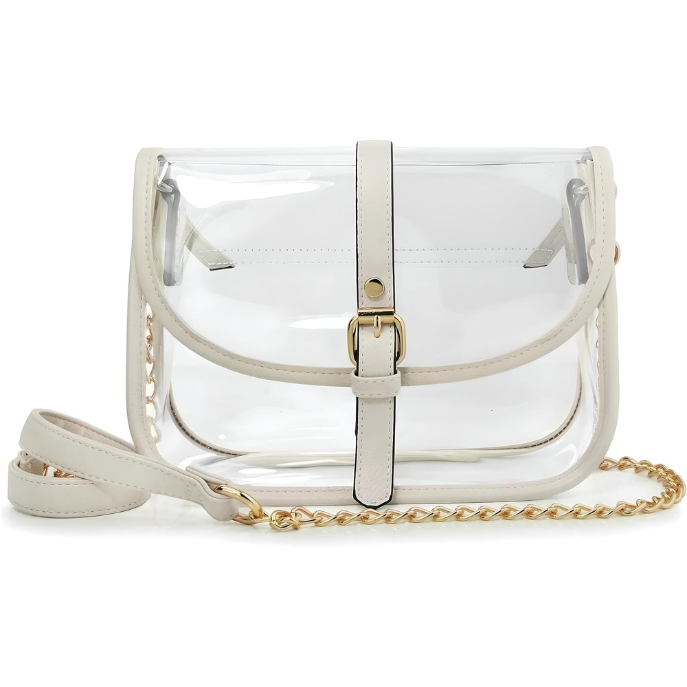 image:imageClear Saddle Cross Body Bag Women Chain Shoulder Handbag PurseIvory