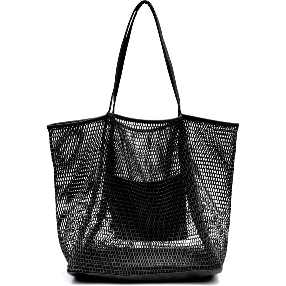 image:imageHOXIS Mesh Beach Tote Womens Shoulder HandbagBlack