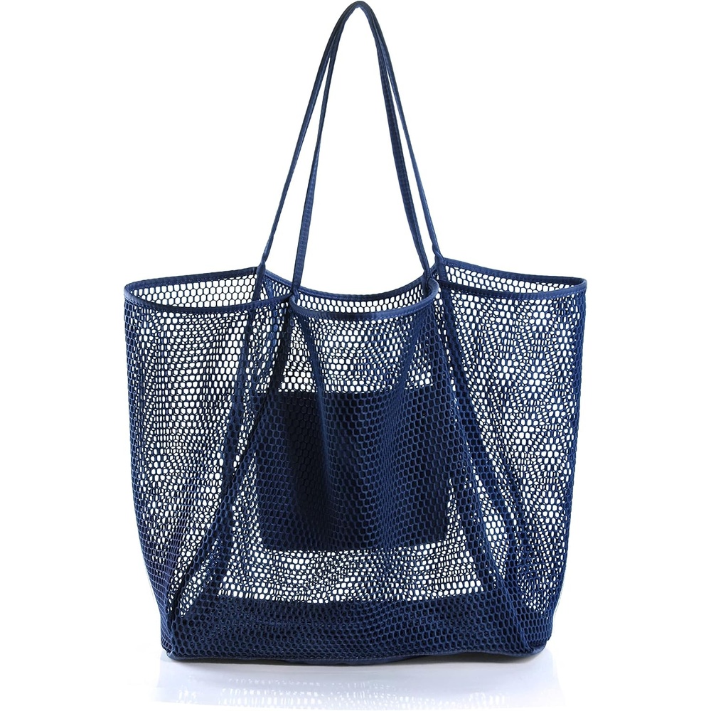 image:imageHOXIS Mesh Beach Tote Womens Shoulder HandbagDark Blue