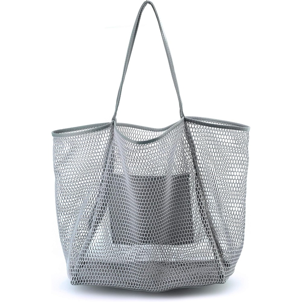 image:imageHOXIS Mesh Beach Tote Womens Shoulder HandbagGray
