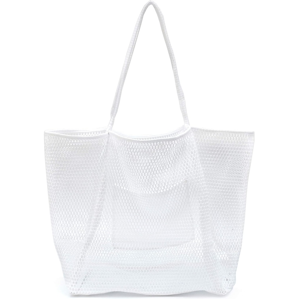 image:imageHOXIS Mesh Beach Tote Womens Shoulder HandbagNew White
